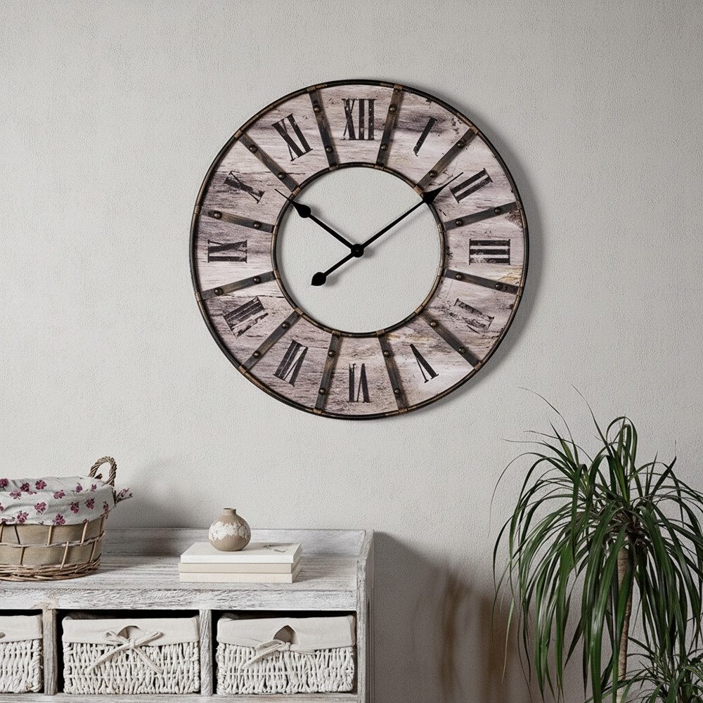 Melko Wanduhr XXL Designer Wanduhr aus Holz in Braun Analog Deko Groß Küchenuhr (Edler Metallkranz)