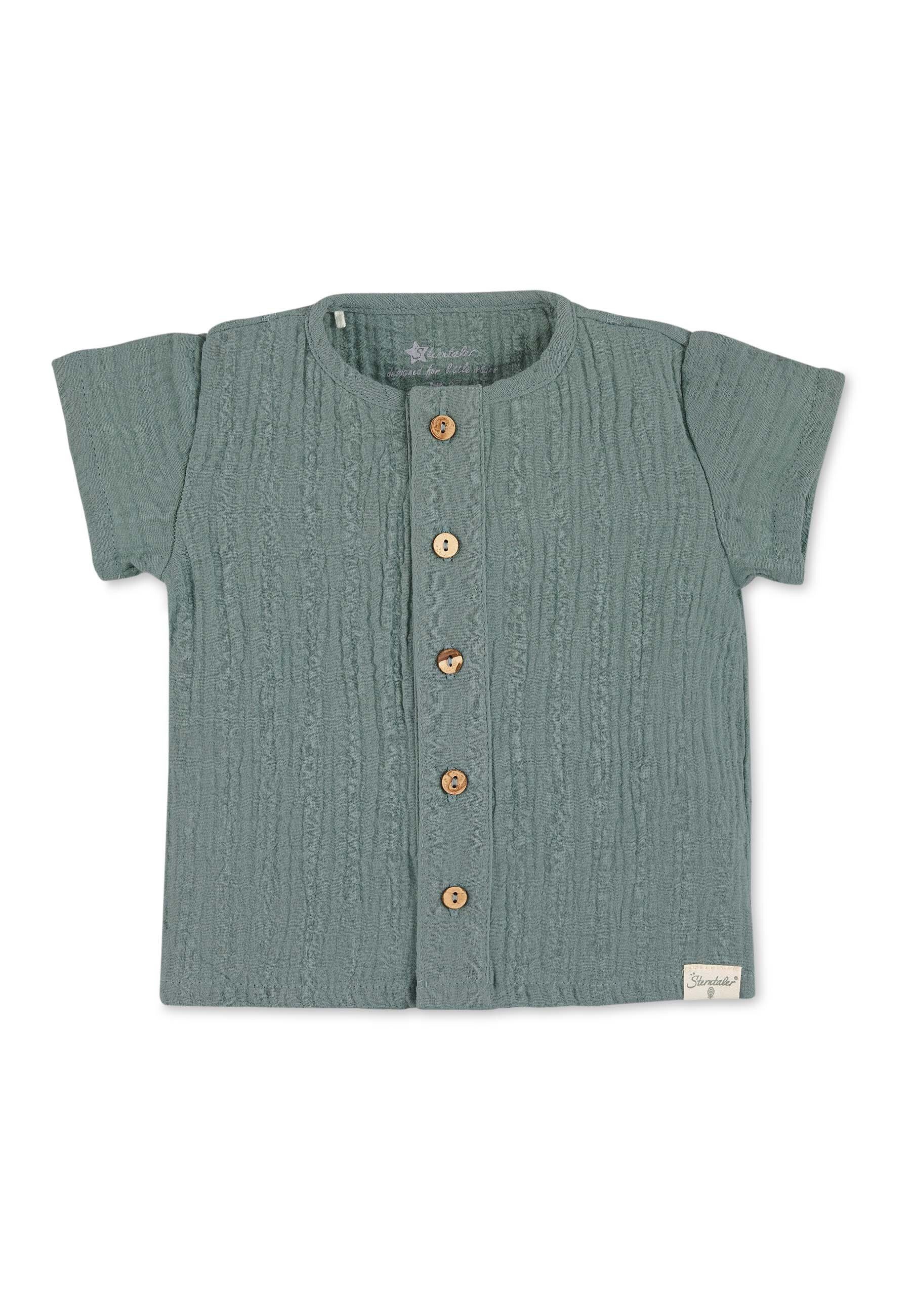 Sterntaler® Shirt & Hose Set Shirt mit kurzer Hose (1-tlg) T-Shirt Hose Set - T-Shirt mit passender Hose, Set Shirt mit kurzer Hose aus Baumwoll-Musselin - Kurzarmshirt mit Knopfleiste vorne und bequemer Pumphose in Grün oder Blau dunkelgrün