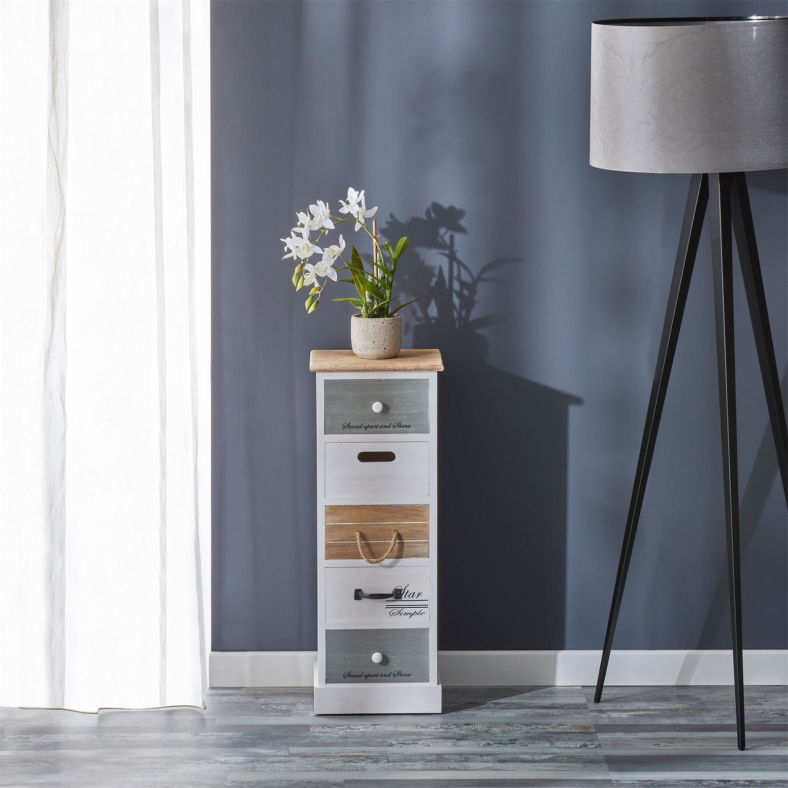 CARO-Möbel Kommode SALVA, Kleiner Schubladenschrank, Holzregal mit 5 Schubladen Vintage Stil