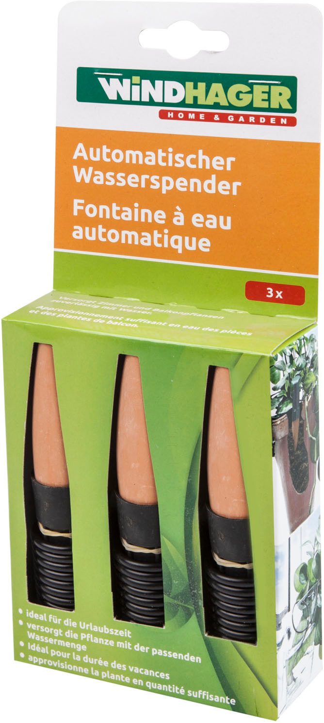 Windhager Bewässerungssystem automatischer Wasserspender für Zimmerpflanzen 3 Stk., (Packung, 3-tlg), Flaschenadapter Bewässerung, Abgabemenge ca. 75-110 ml/Tag, 3 x 11 cm