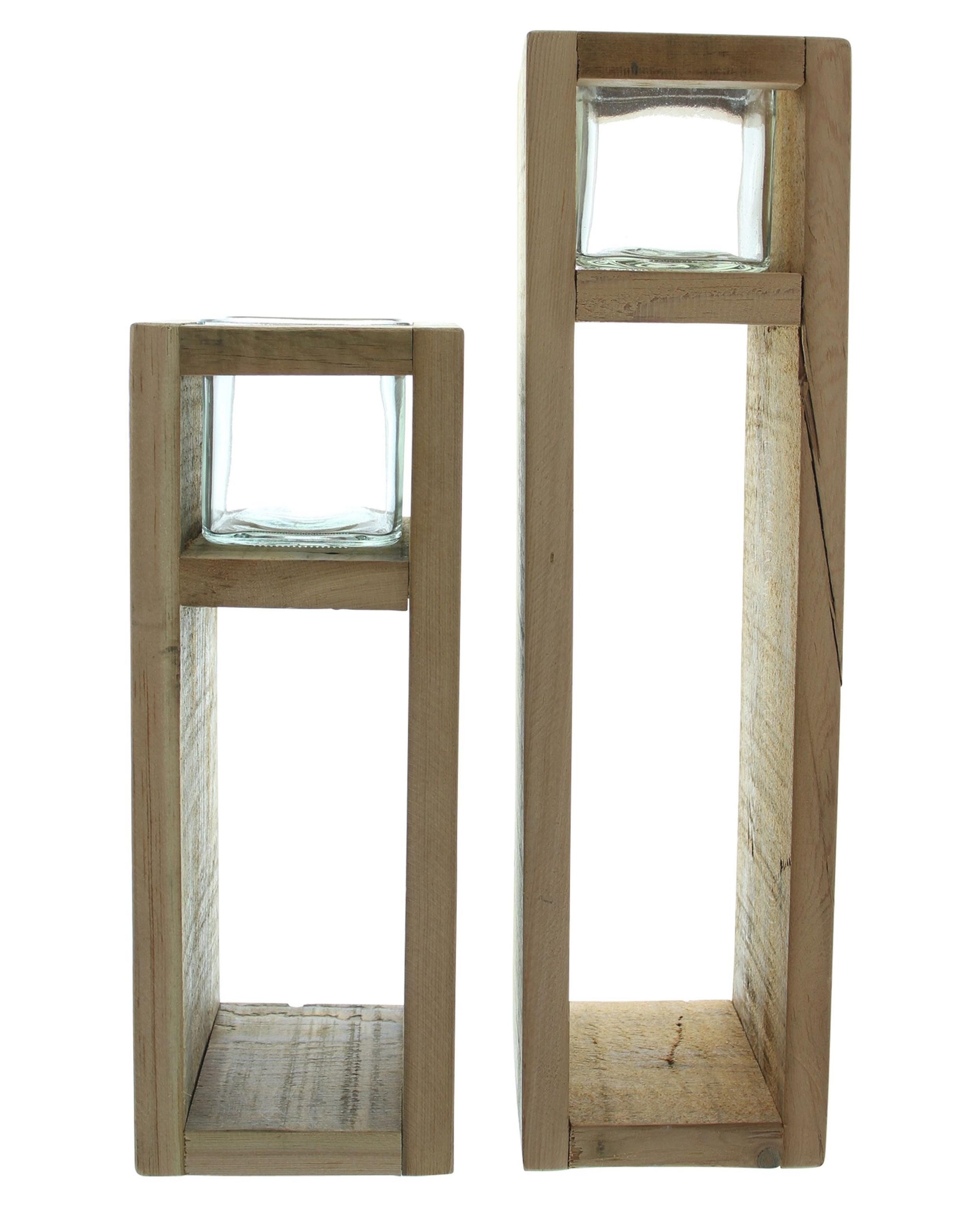 Windlicht 2x Windlichtsäule Wood Holz & Glas 30+40cm
