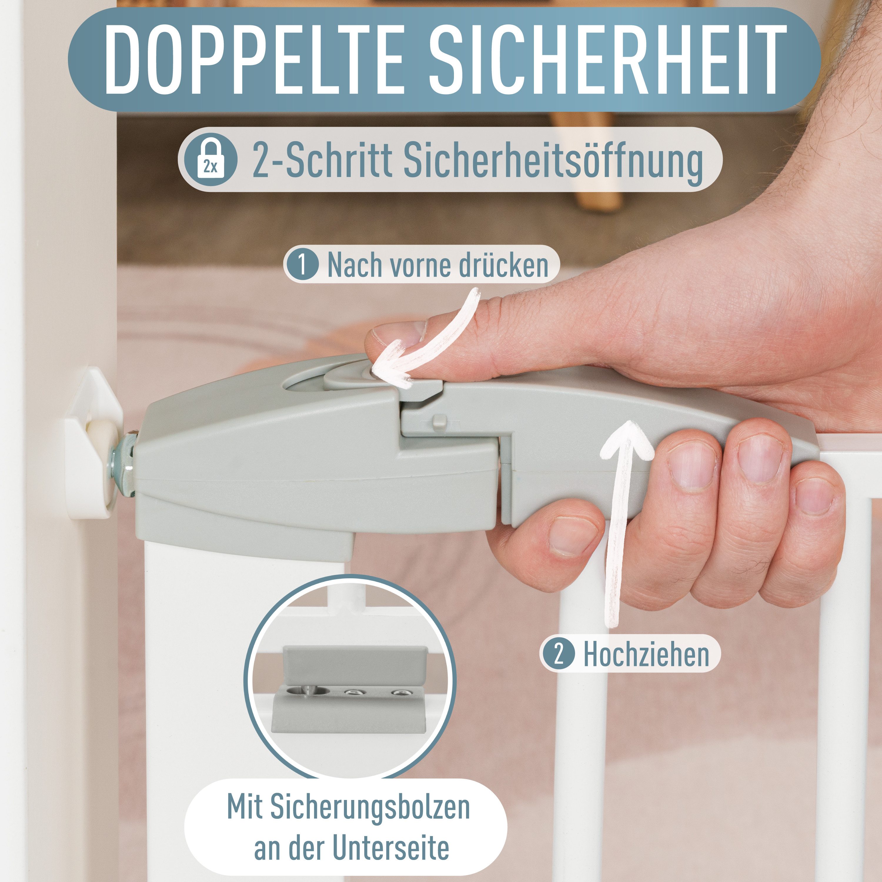 ib style Türschutzgitter Yael Treppengitter 73-81.5 cm, Treppenschutzgitter - Kein Bohren - Sicherheitsgitter für Türen – Bild 4 von 5