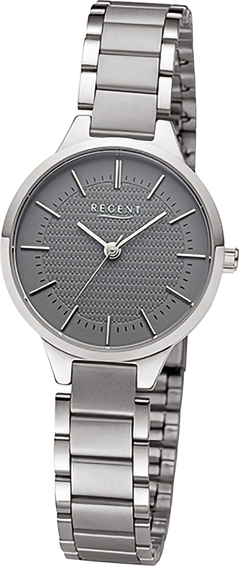Regent Quarzuhr Regent Damen Armbanduhr Analog, Damenuhr Metallarmband silber, grau, rundes Gehäuse, groß (ca. 28mm) | Quarzuhren