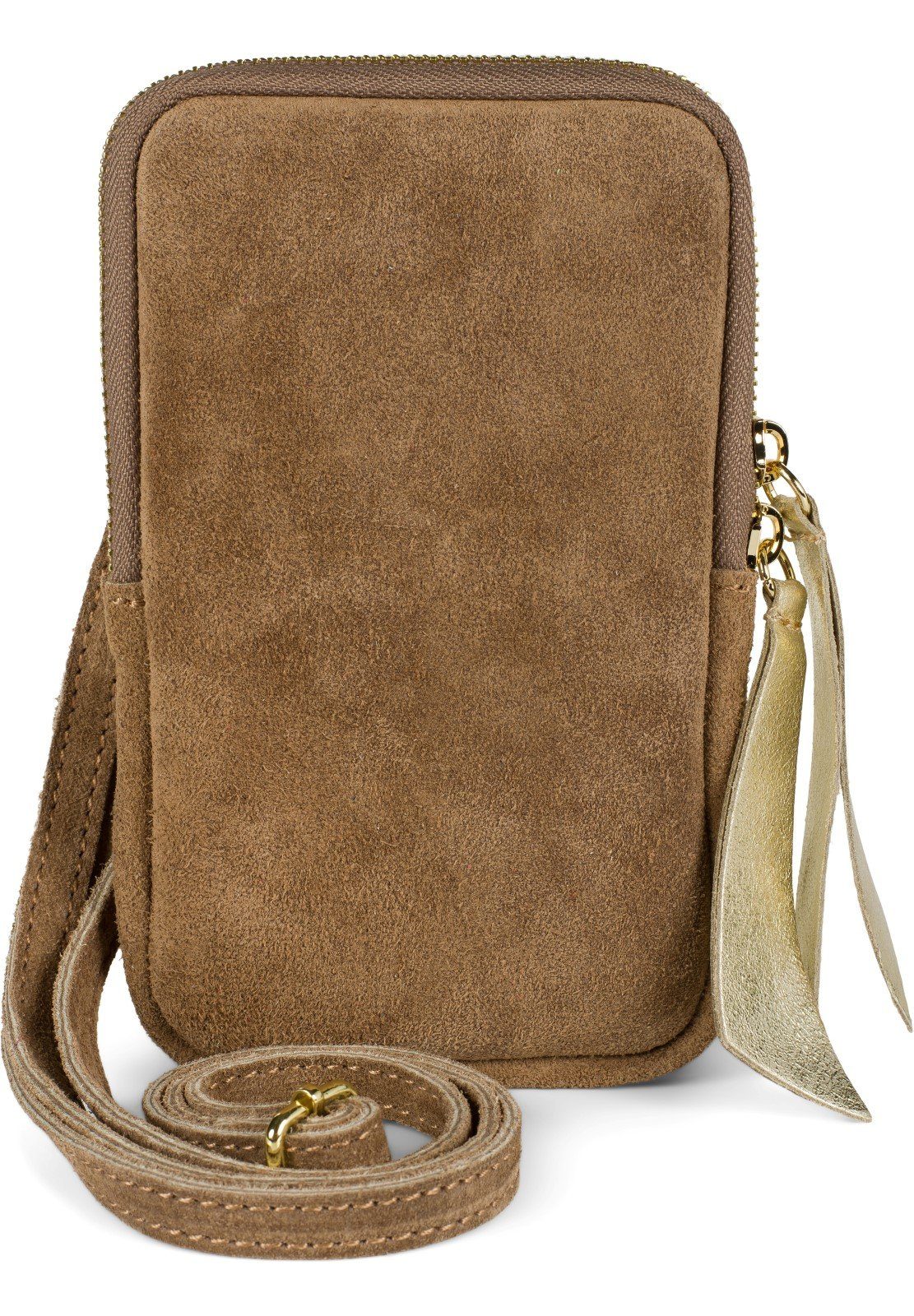 styleBREAKER Mini Bag (1-tlg), Echtleder Handy Umhängetasche Veloursleder