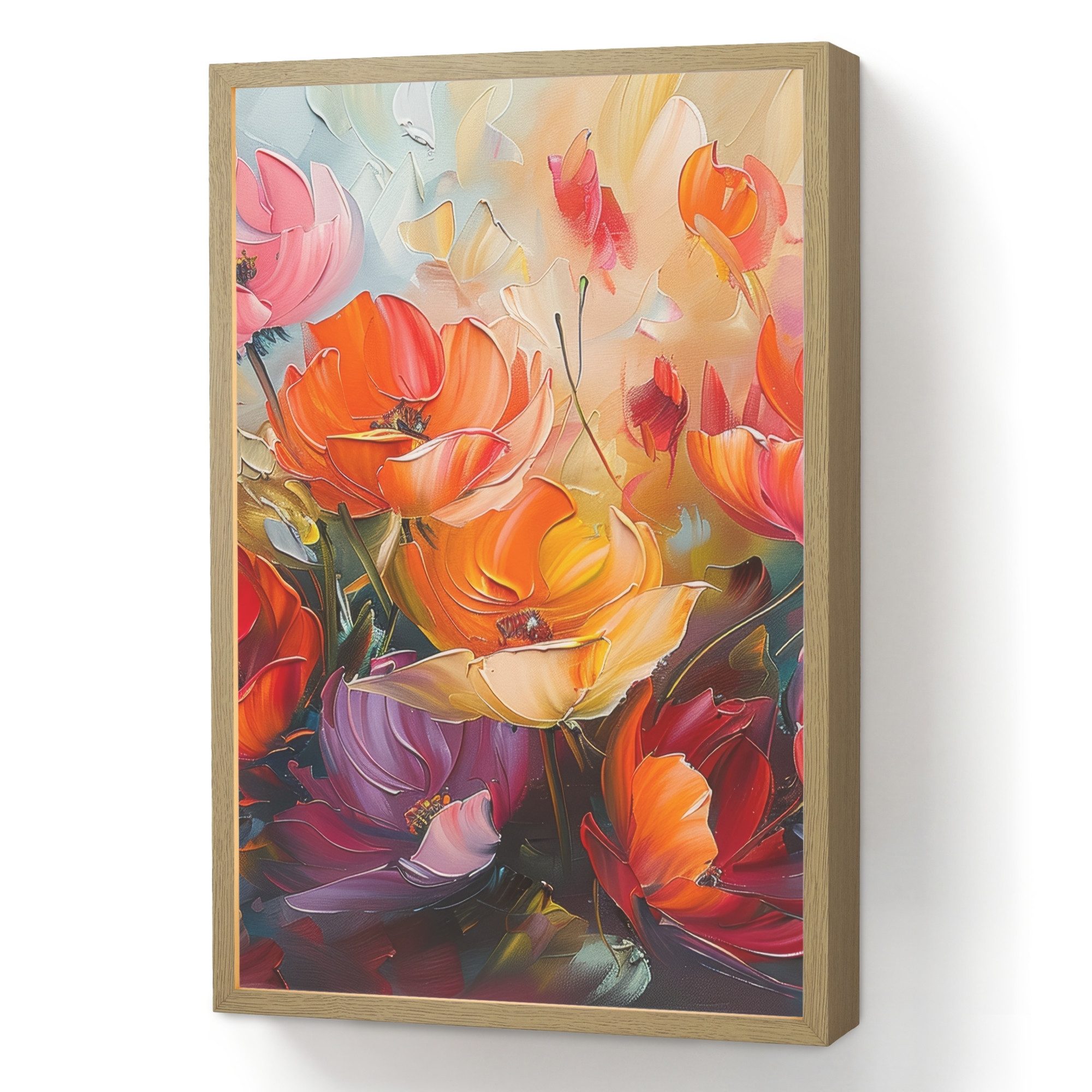 OnlyWow Wandleuchte Lightbox Blumen - Bunt - Malerei - Abstrakt - Kunst, Dimmbar, Farbwechsel, LED, Warmweiß, Kaltweiß, Neutralweiß Einstellbar, Wandlampe Innen, Dimmbar, Aufladbarer USB Akku, LED, Beleuchtung