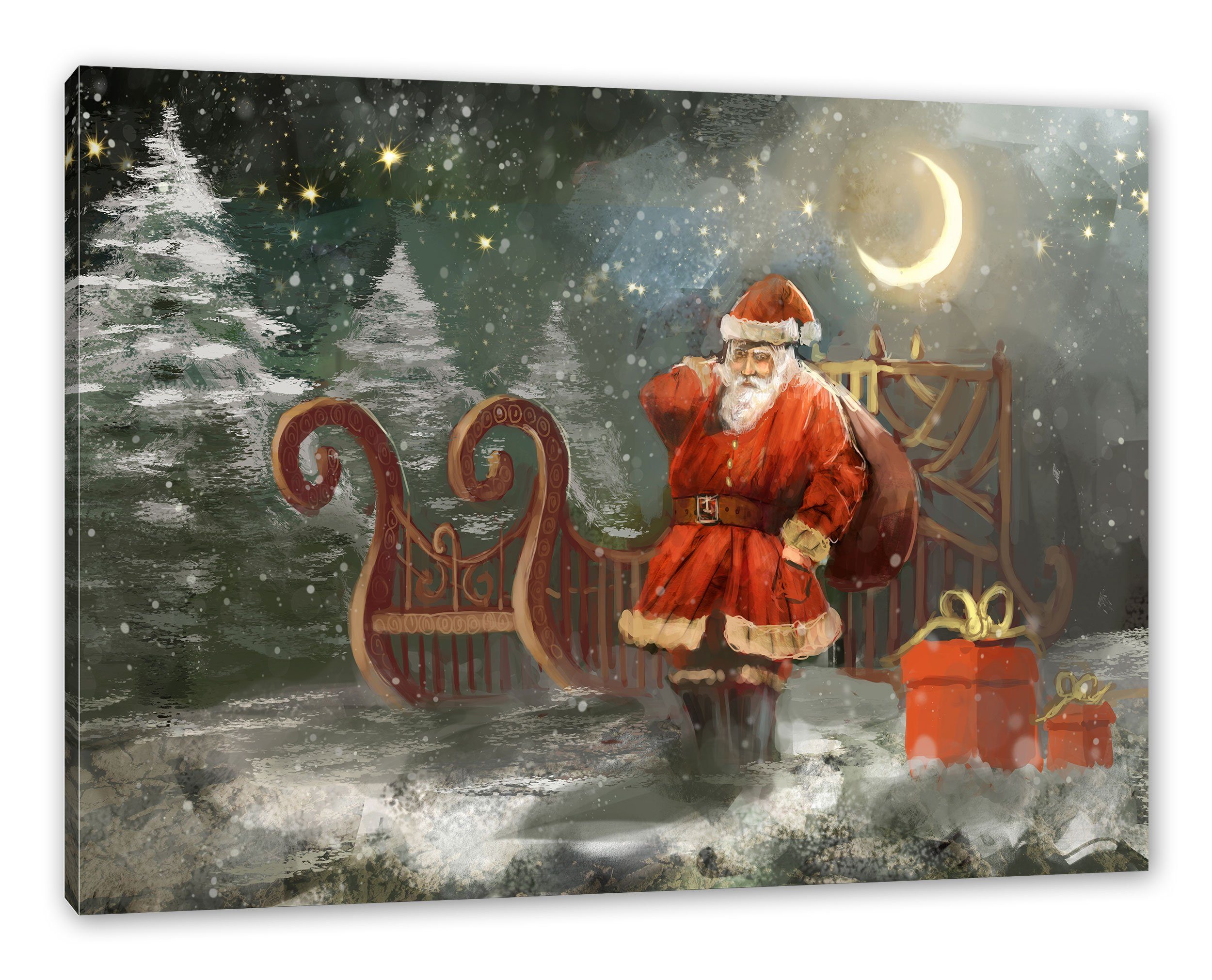 Pixxprint Leinwandbild Weihnachtsmann mit Geschenken, Weihnachtsmann mit Geschenken (1 St), Leinwandbild fertig bespannt, inkl. Zackenaufhänger