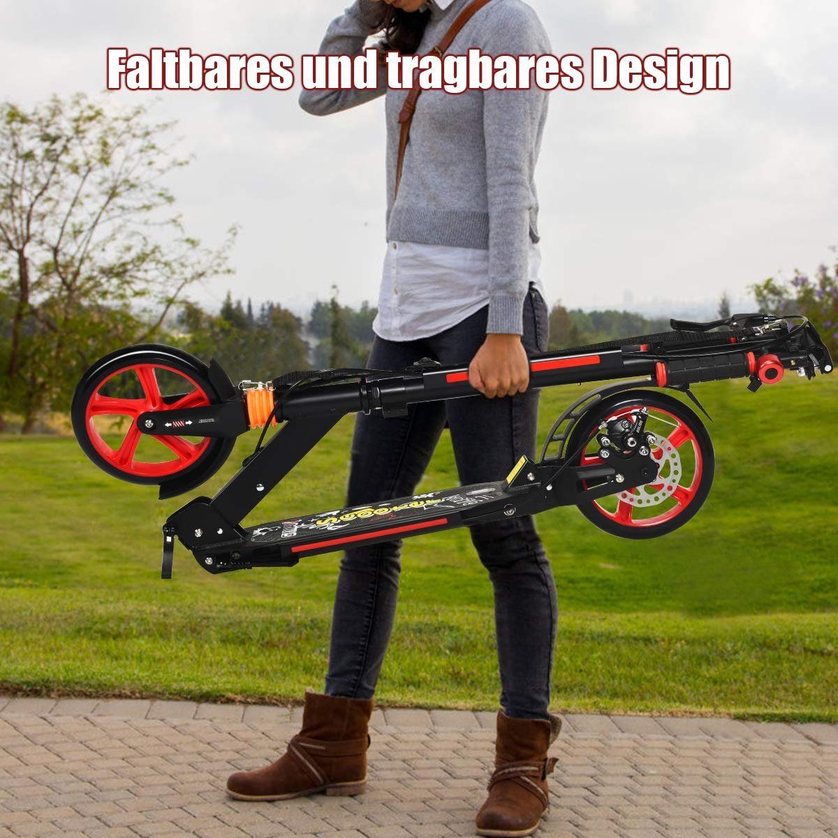 COSTWAY Cityroller Scooter, höhenverstellbar & klappbar, mit Handbremse