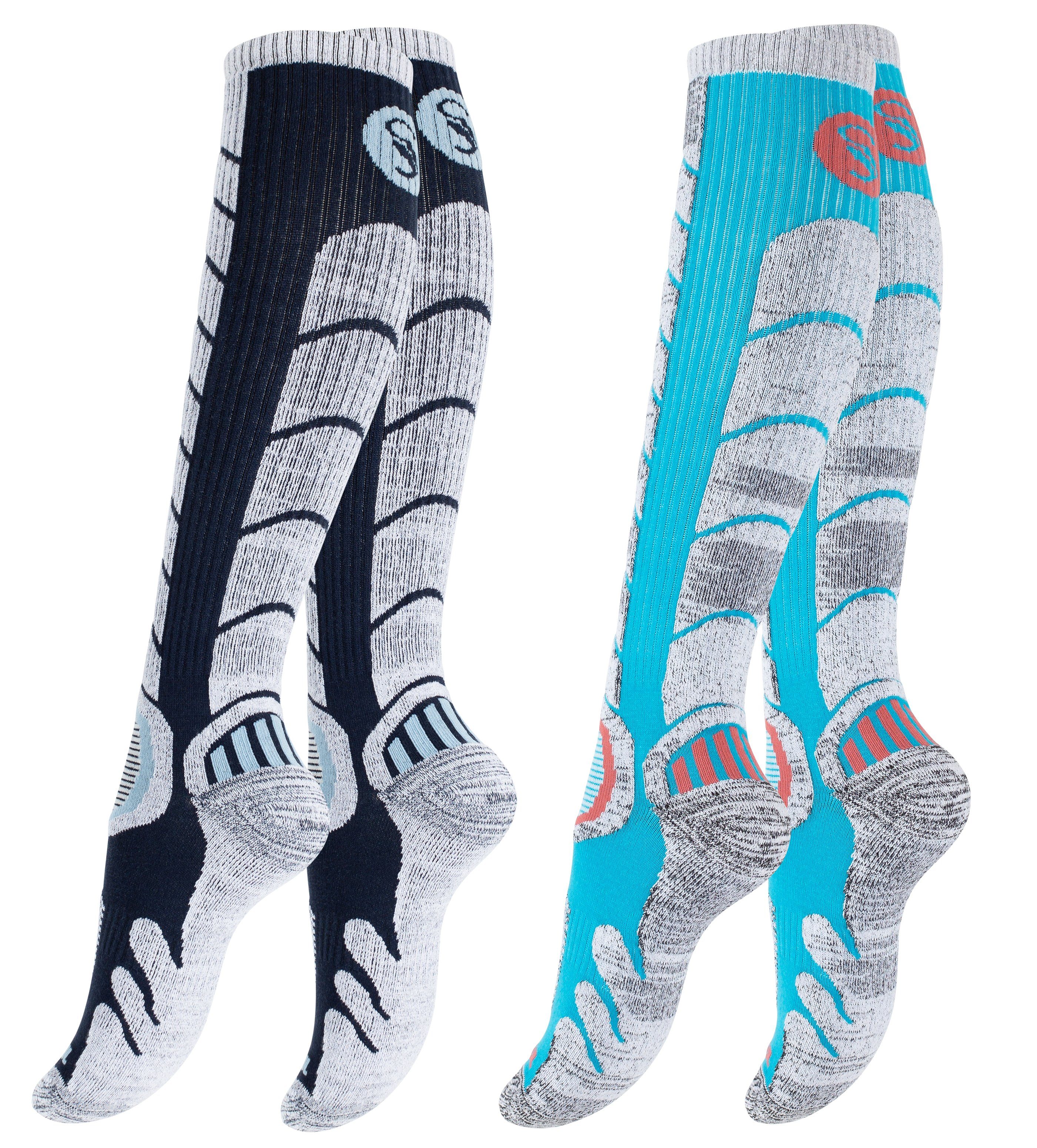 Stark Soul® Skisocken Ski & Snowboard Socken mit Spezialpolsterung, 2 Paar 2 Paar Marine/Türkis | Skisocken
