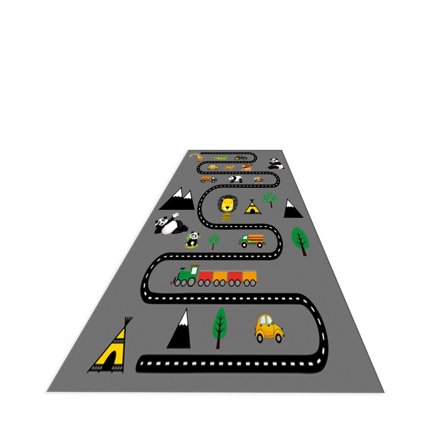 Jungengel Teppich Straßenteppich Kinder mit Panda, Löwe und Auto Motiv günstig online kaufen