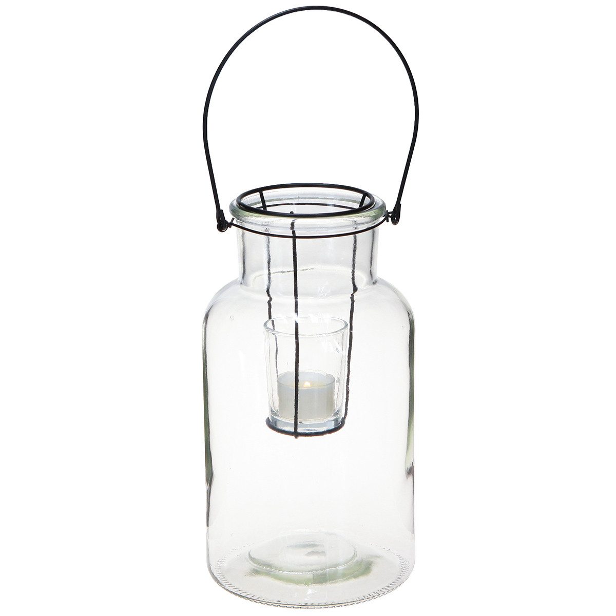 Florists Products Windlicht Flaschen Deko Windlicht Glas Metall Ø13cm Schwarz Modern