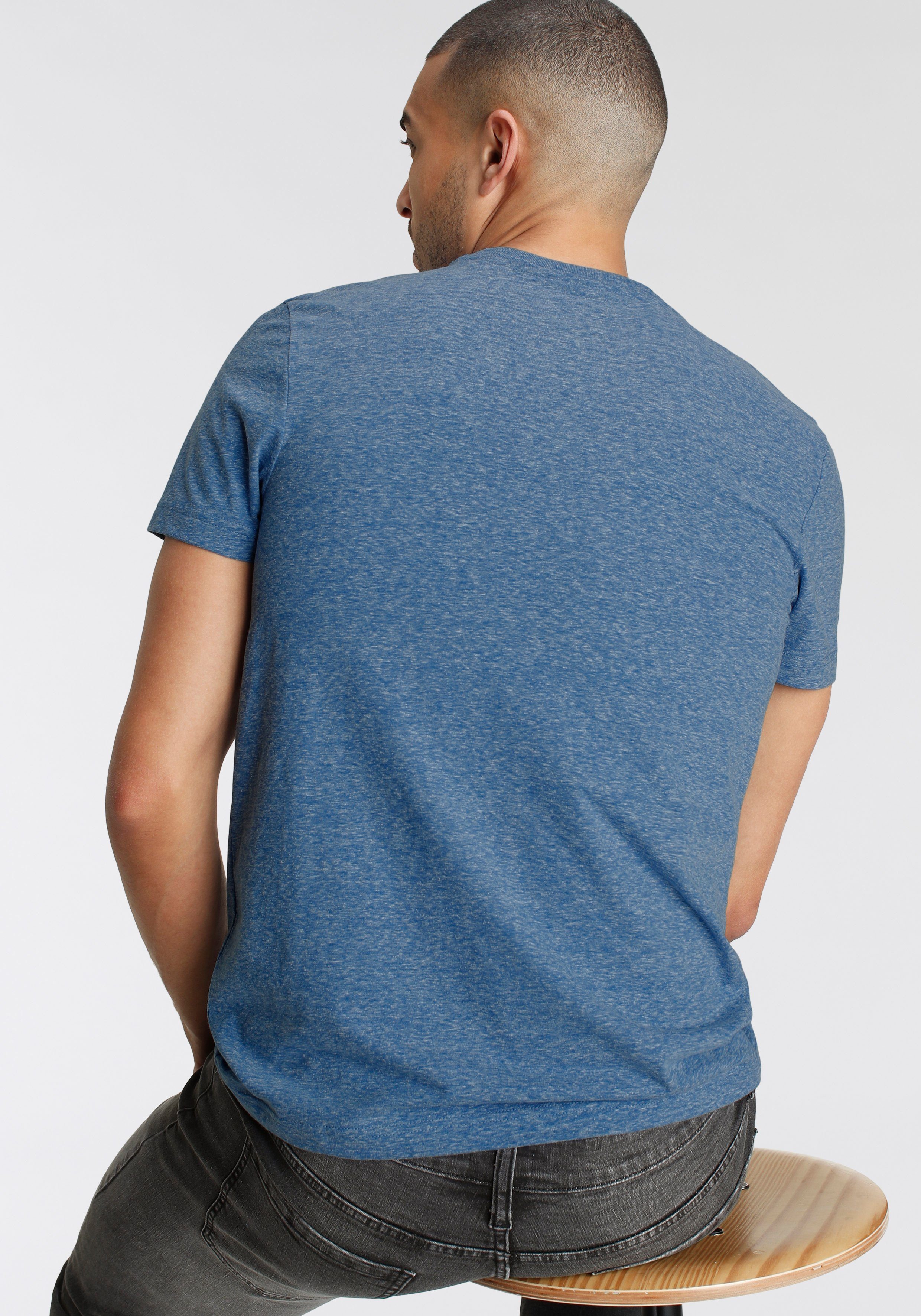 Print T-Shirt Logo mit meliert besonderer und Optik AJC Melange blau in