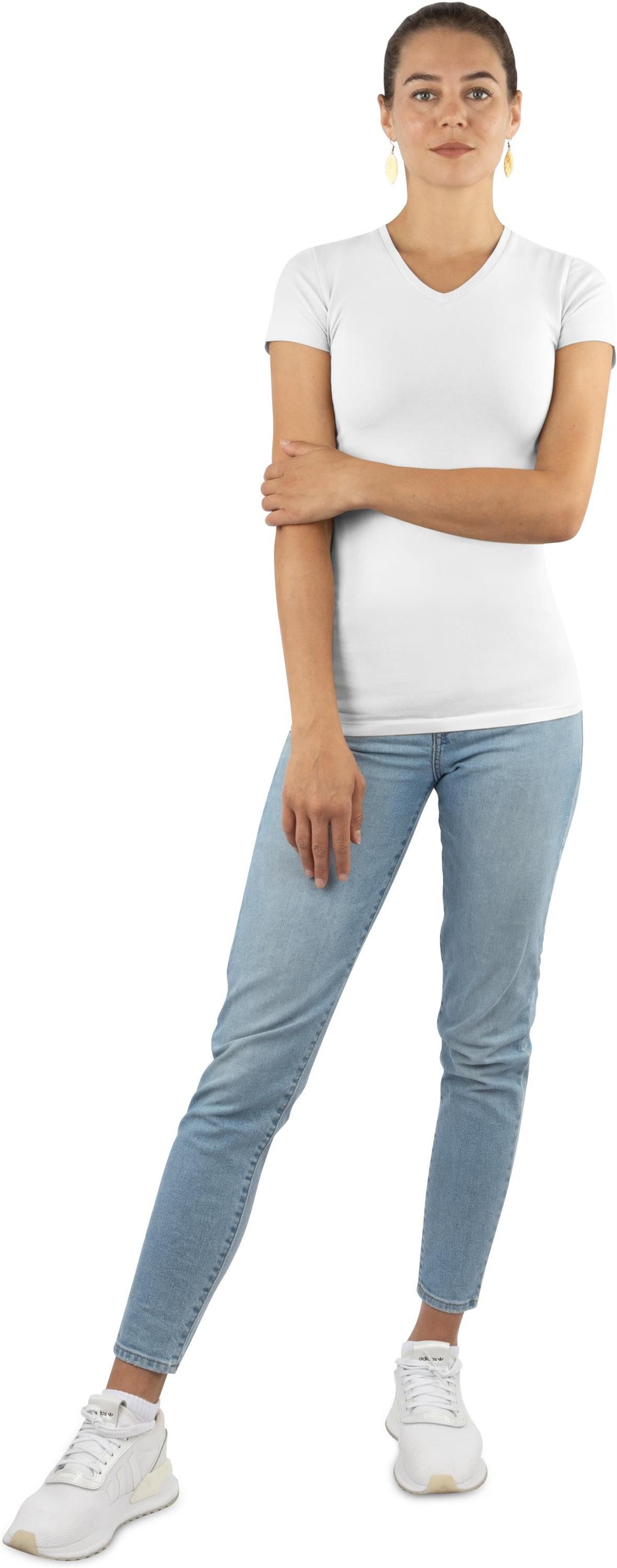 normani Kurzarmshirt Figurbetontes T-Shirt mit V-Ausschnitt Siena Damen Basic kurzarm Shirt – Bild 4 von 5