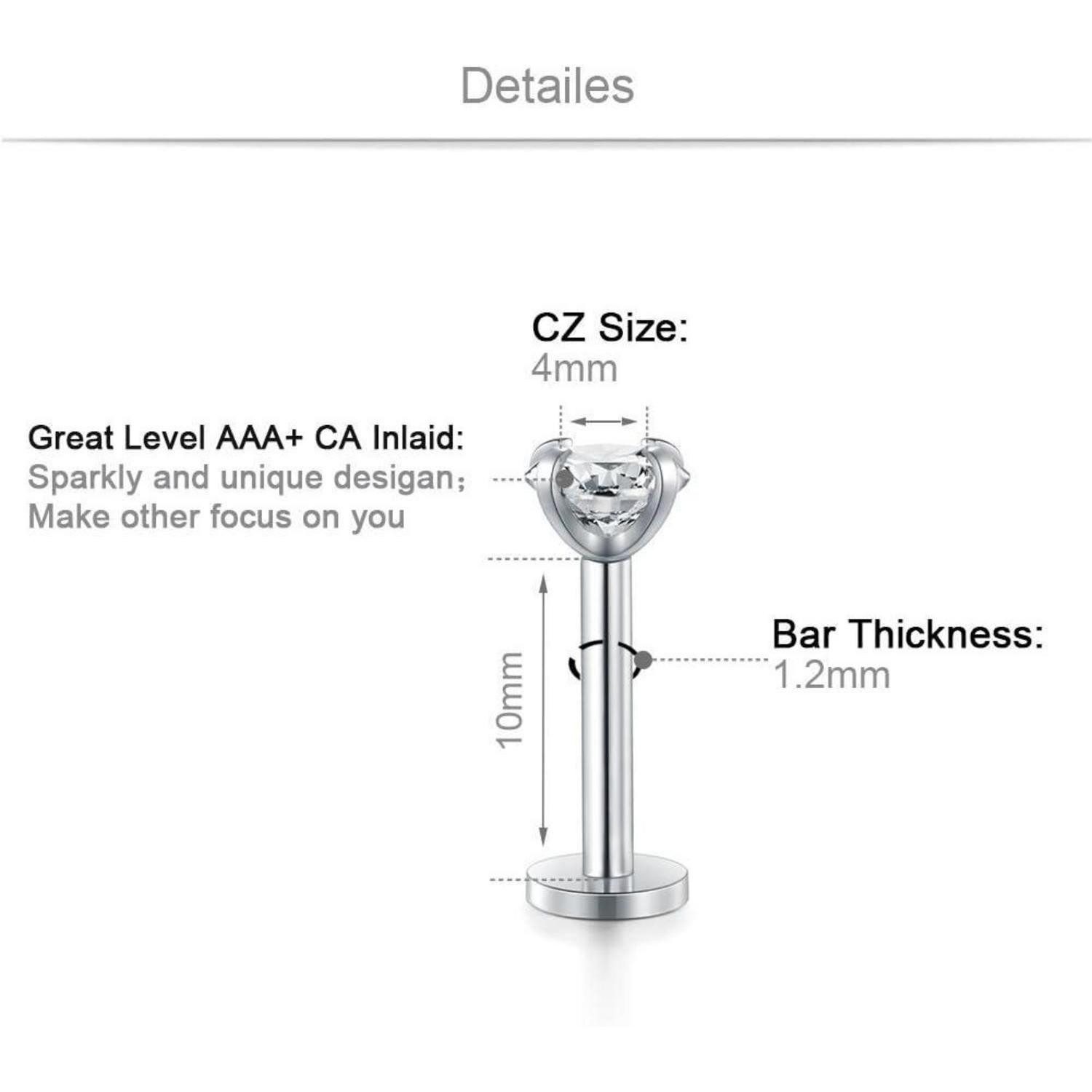 MODRSA Nasenpiercing 16G Durchsichtig Acryl Zirkonia Lippen Tragus Helix Piercing Set