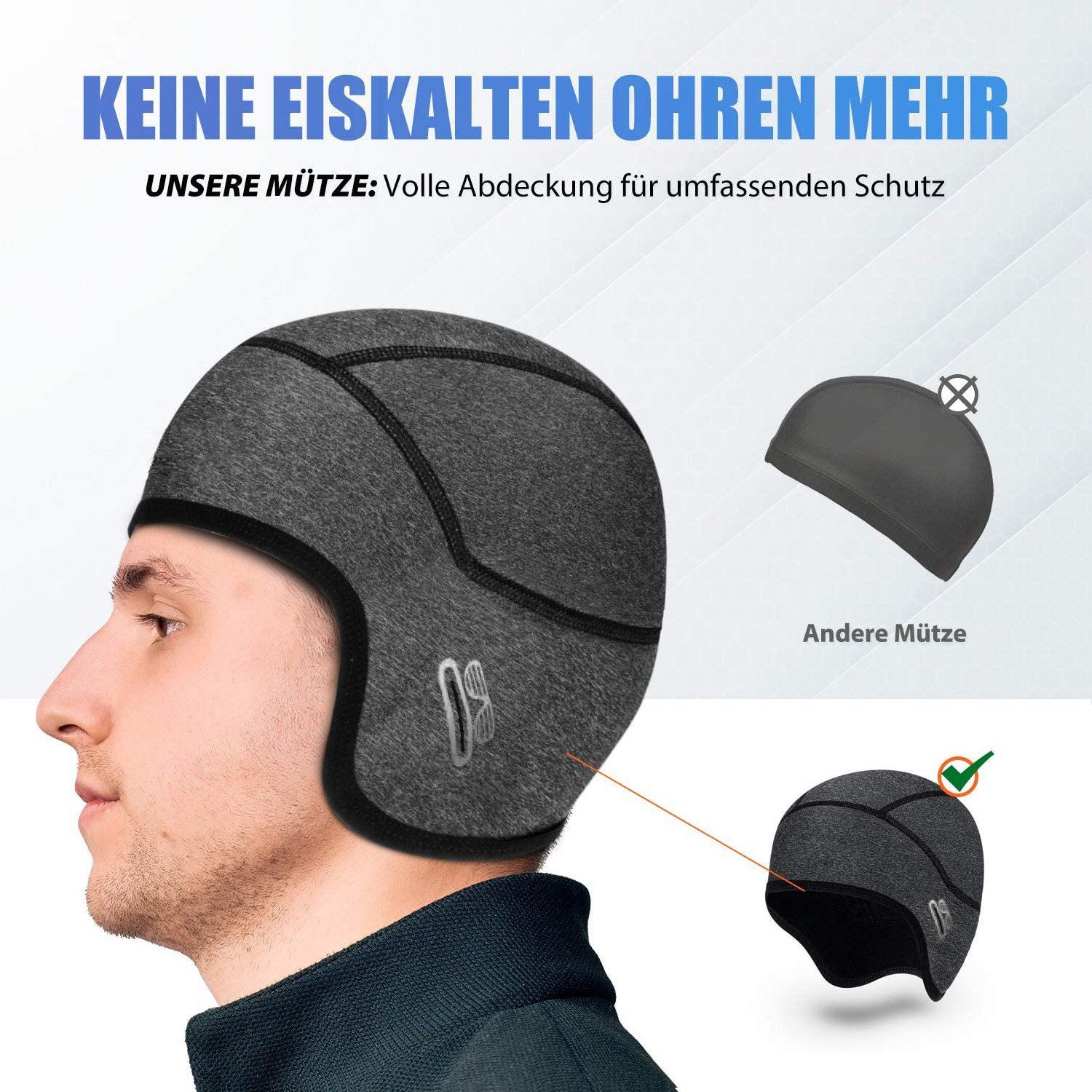 Blusmart Unterhelmmütze Winddichte und warme Radmütze (Warme Helmmütze unter dem Helm, Warme und atmungsaktive Radmützen für Herren und Damen) Unisex-Fahrradhelme, Skihelme usw.