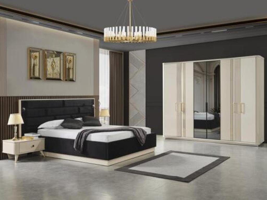 Schlafzimmer-Set Kleiderschrank + Möbel, Design Bett JVmoebel (4-St) 2x Betten Nachttische Luxus