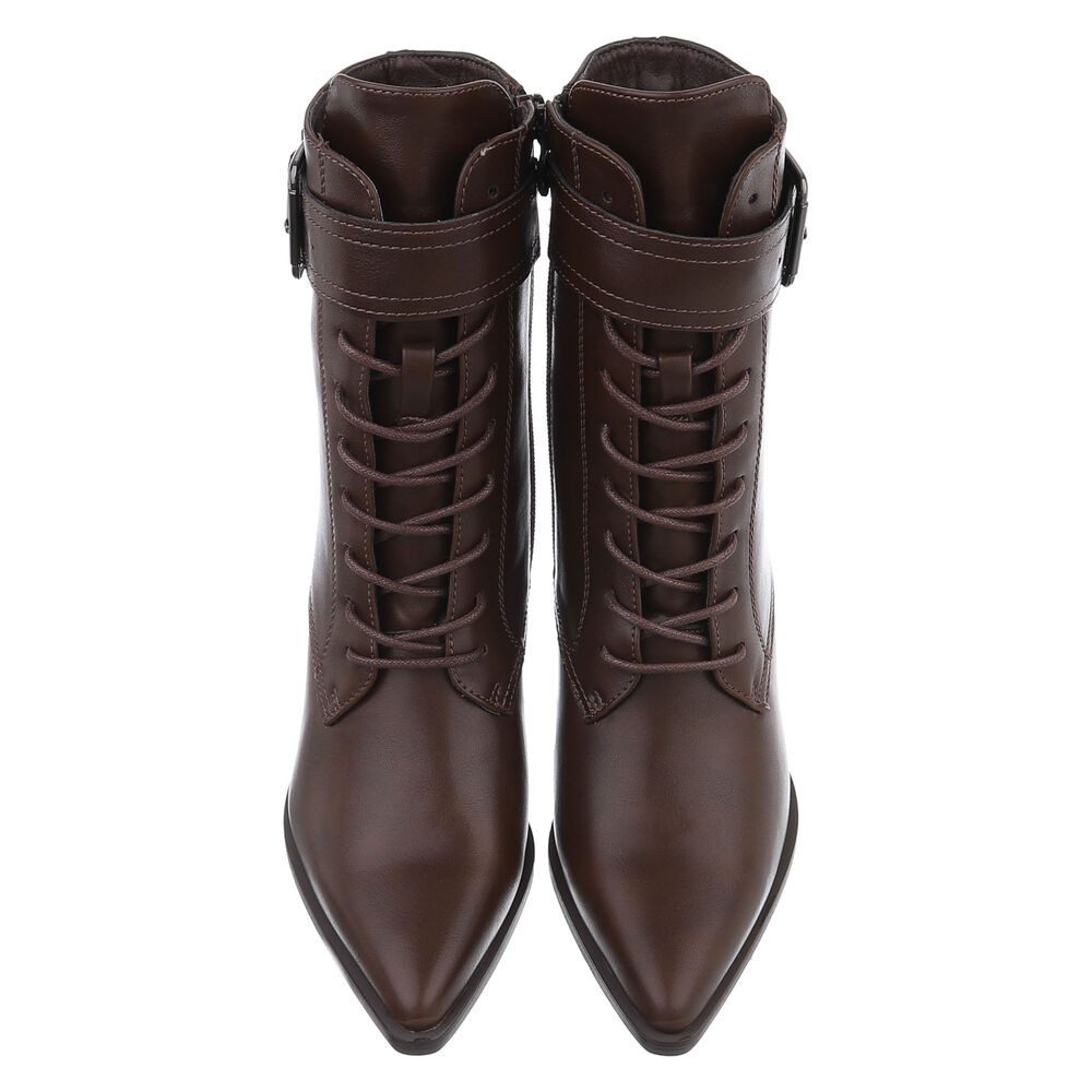 Ital-Design Damen Schnürschuhe Elegant Schnürstiefelette (87740230) Blockabsatz Stiefeletten in Braun