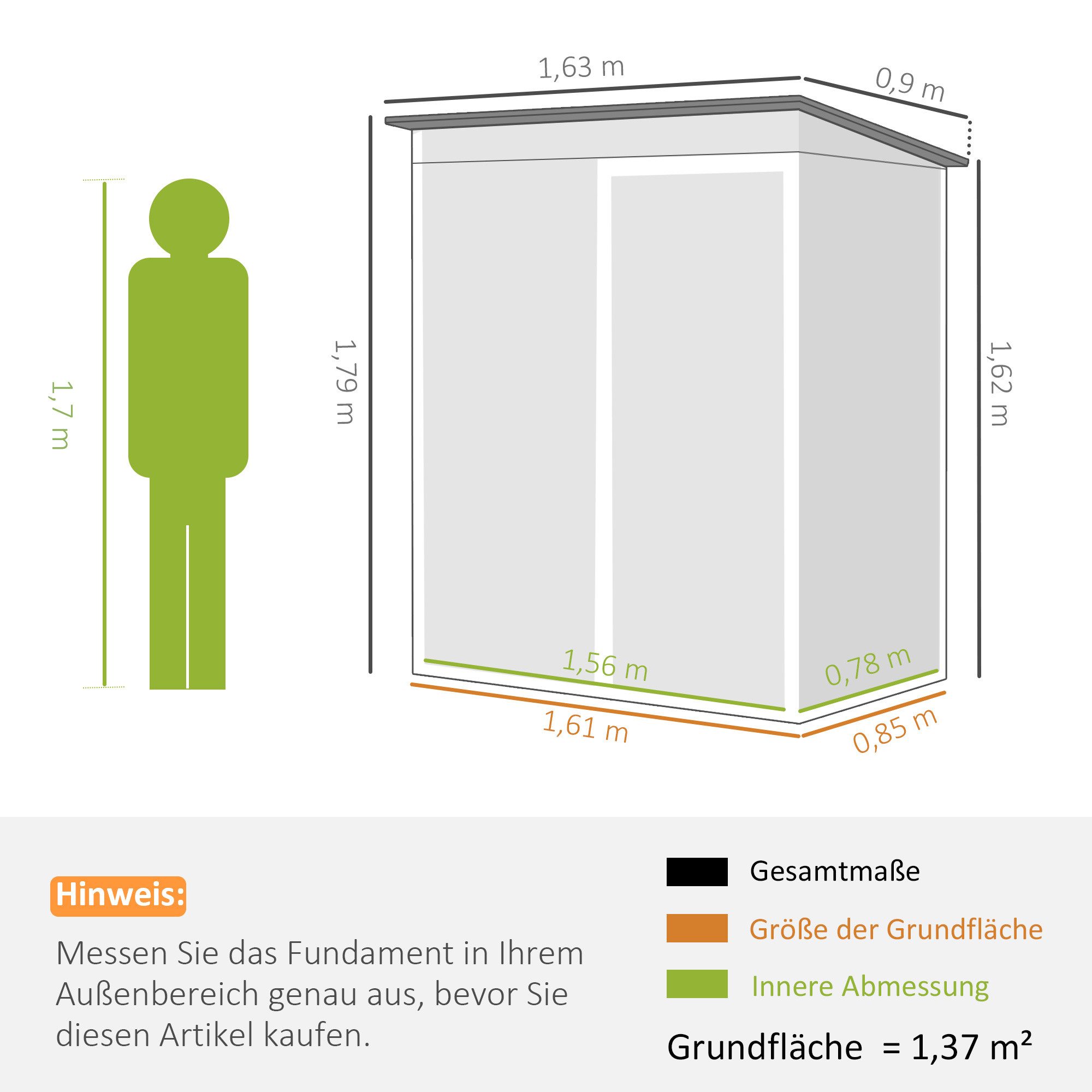 Outsunny Gerätehaus mit Lüftung, Pultdach, Handschuhen, BxT: 163x90 cm, (Geräteschuppen, 1 St., Gartenhaus), für Garten Terrasse Hinterhof Dunkelgrau