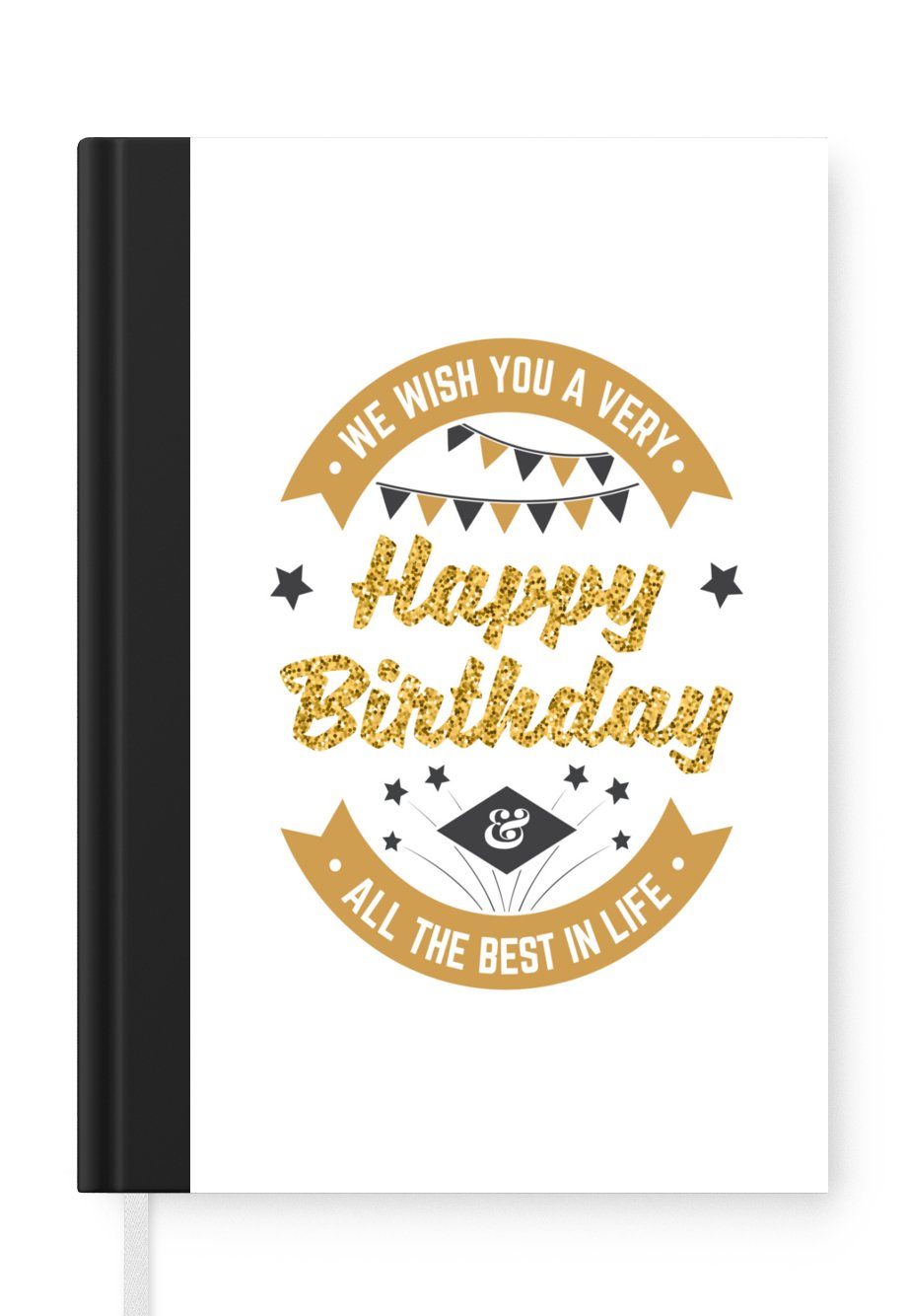 MuchoWow Notizbuch Geburtstagszitat "Happy Birthday, alles Gute im Leben" vor weißem, Journal, Merkzettel, Tagebuch, Notizheft, A5, 98 Seiten, Haushaltsbuch