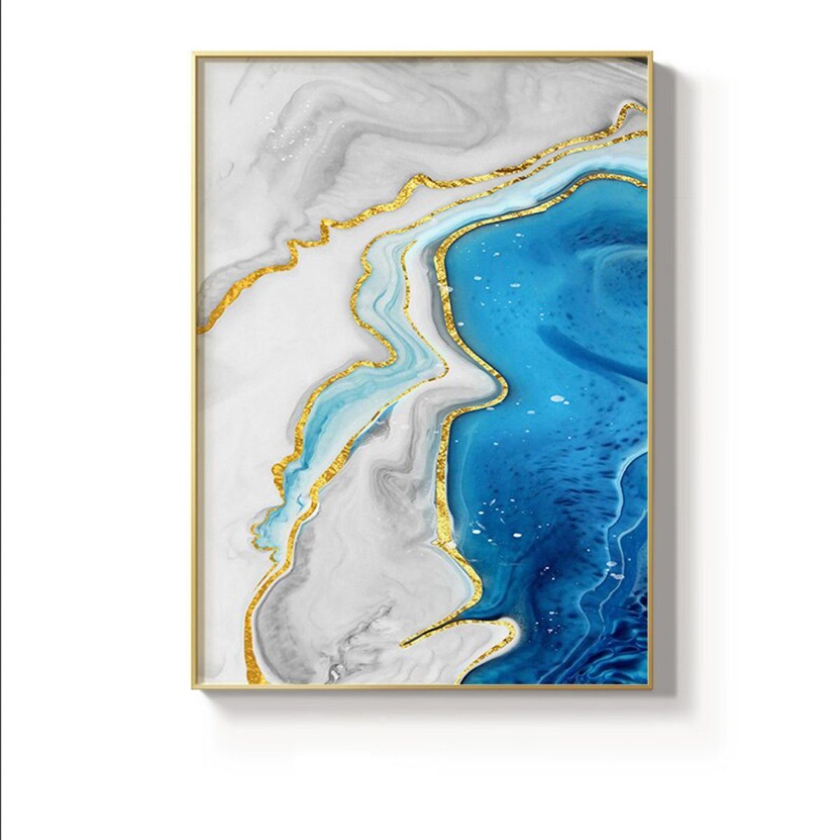 TPFLiving Kunstdruck (OHNE RAHMEN) Poster - Leinwand - Wandbild, Nordic Art - Abstrakte Strukturen - Bilder Wohnzimmer - (5 Motive in 6 verschiedenen Größen zur Auswahl), Farben: weis, blau und gold - Größe: 30x40cm. Reduzierter Preis € 21,99. Unverbindliche Preisempfehlung € 31,99