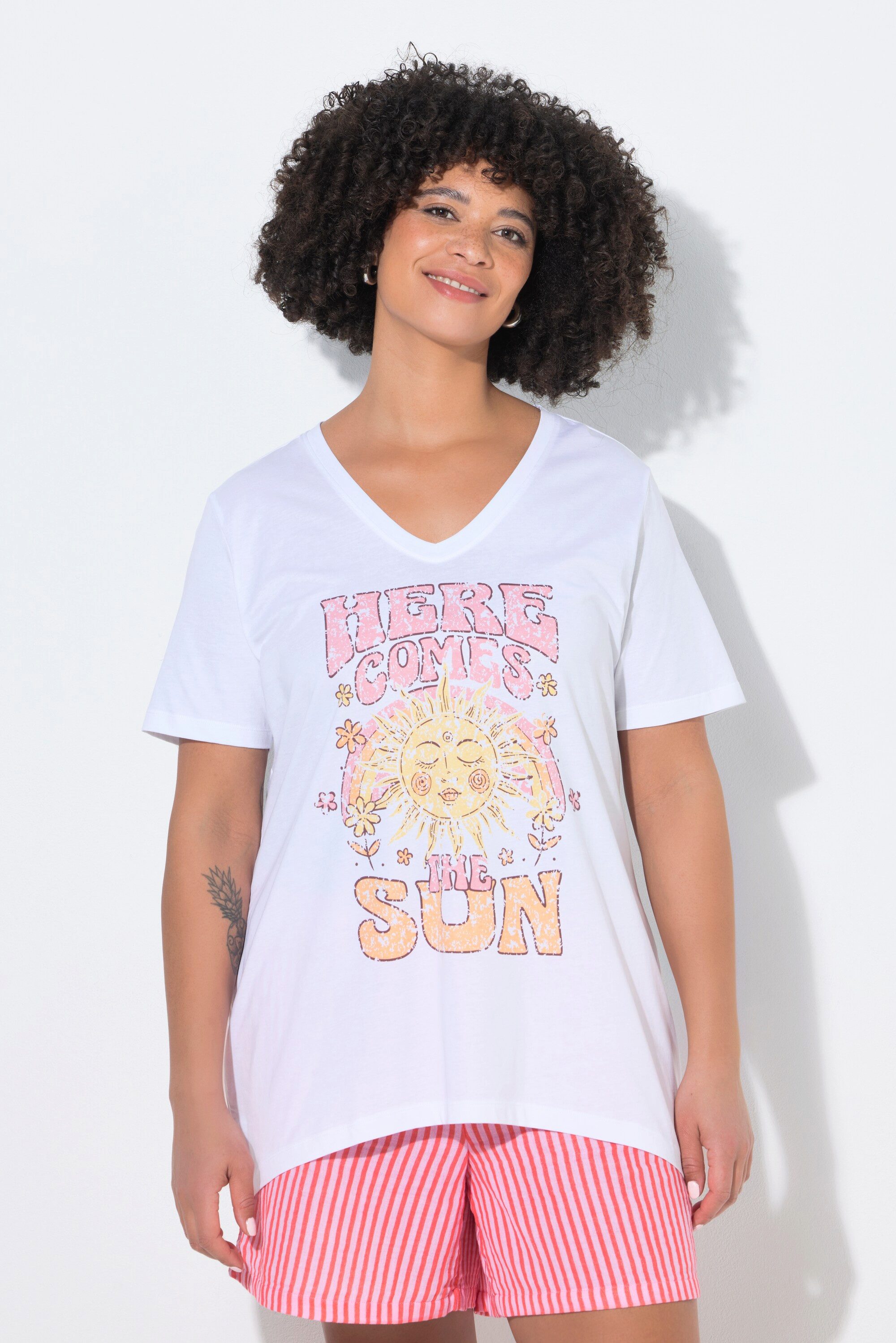 T-Shirt T-Shirt A-Linie Sunshine-Motiv Halbarm