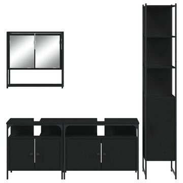 vidaXL Badezimmer-Set 4-tlg. Badmöbel-Set Schwarz Holzwerkstoff, (1-St)