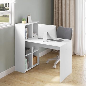 EUGAD Schreibtisch (1-St), Computertisch mit Regal Links oder rechts montierbar, weiß