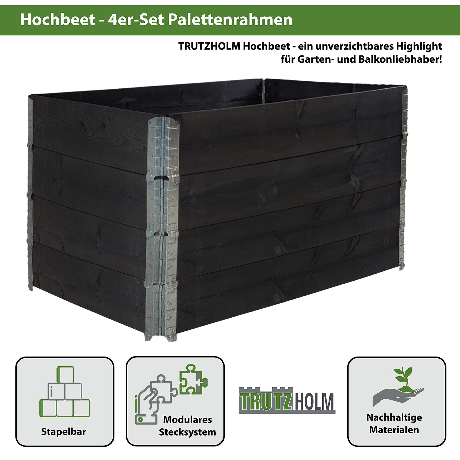 TRUTZHOLM Hochbeet Pflanzbeet 120x80x80 cm aus Holz schwarz Garten Balkon s günstig online kaufen