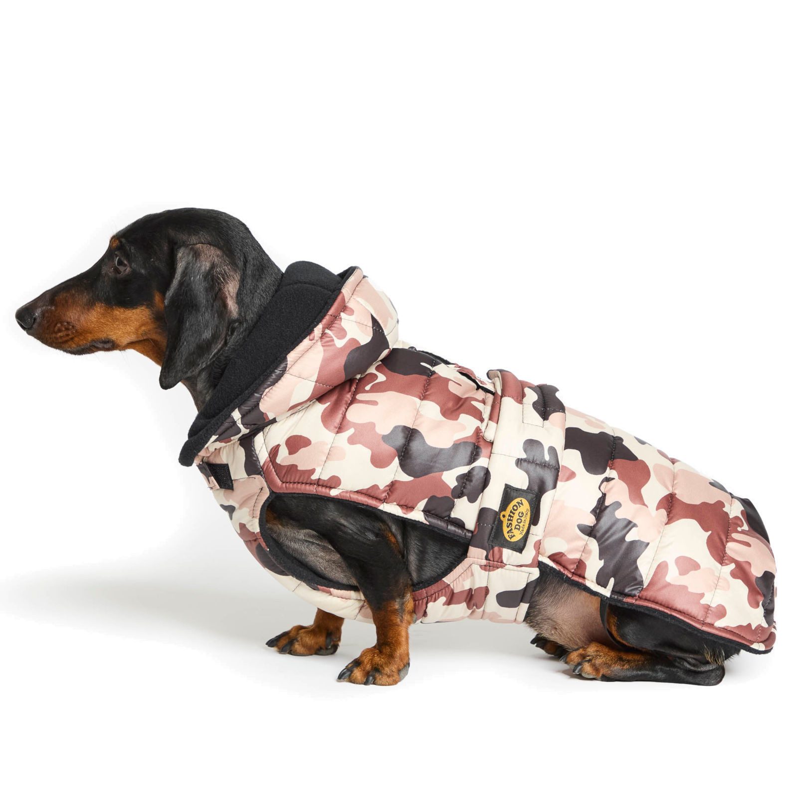 Fashion Dog Hundemantel Steppmantel für Dackel mit Kapuze - Camouflage
