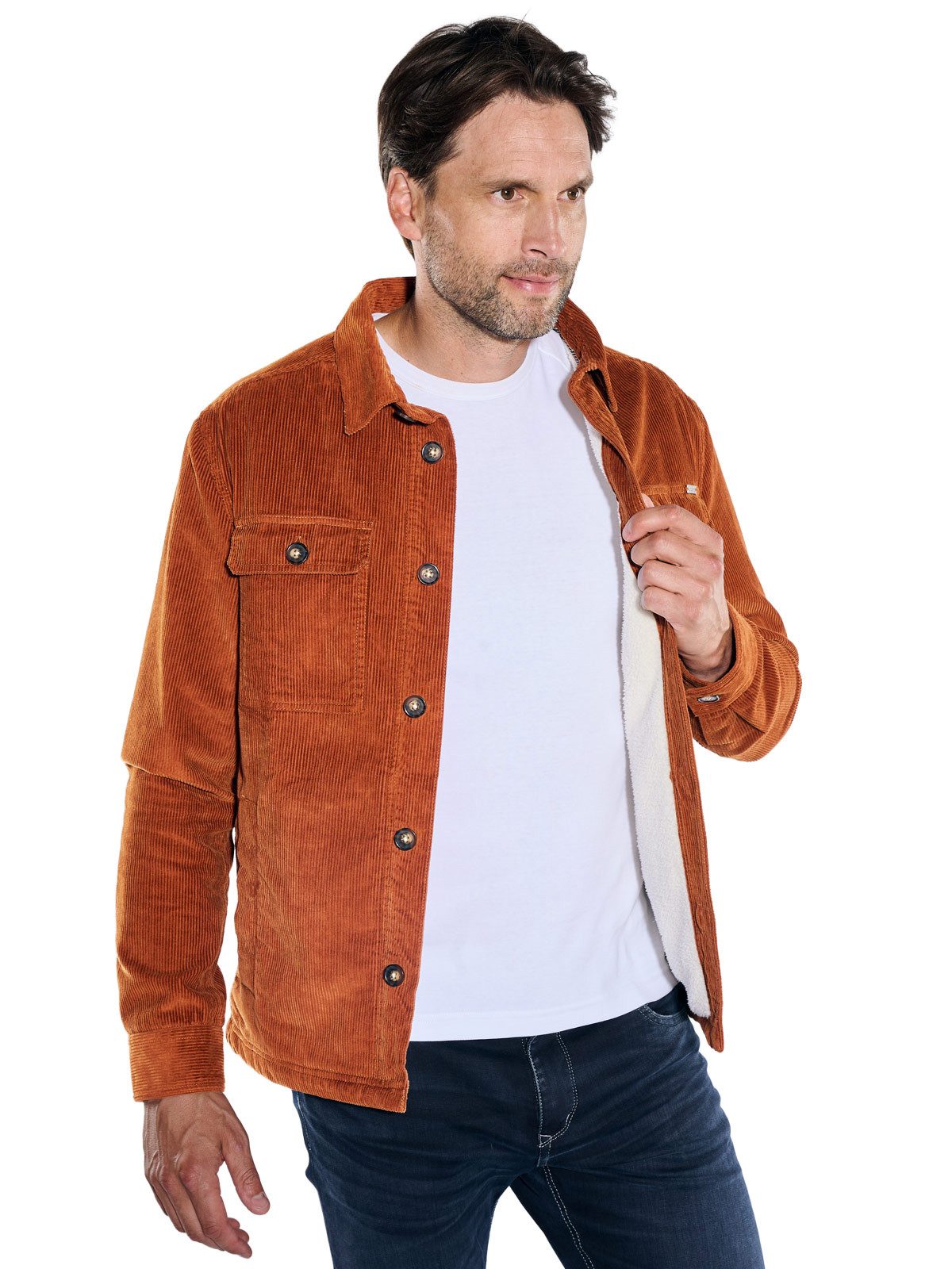 Engbers Sweatshirt Herren Cord Overshirt mit Teddyfutter, Rostorange