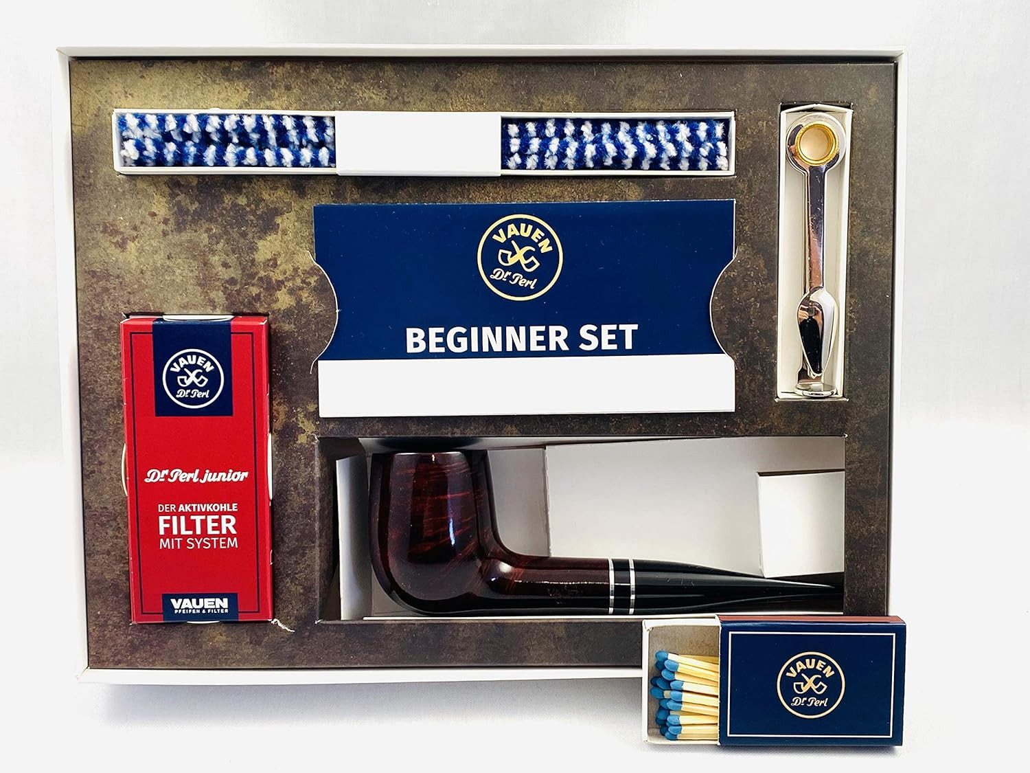 VAUEN Handpfeife VAUEN Pfeife Beginner Intro Starter Set - gerade hell braun, (7-St., 7 teilig), Einsteigerset mit viel Zubehör in einer schönen Geschenkbox
