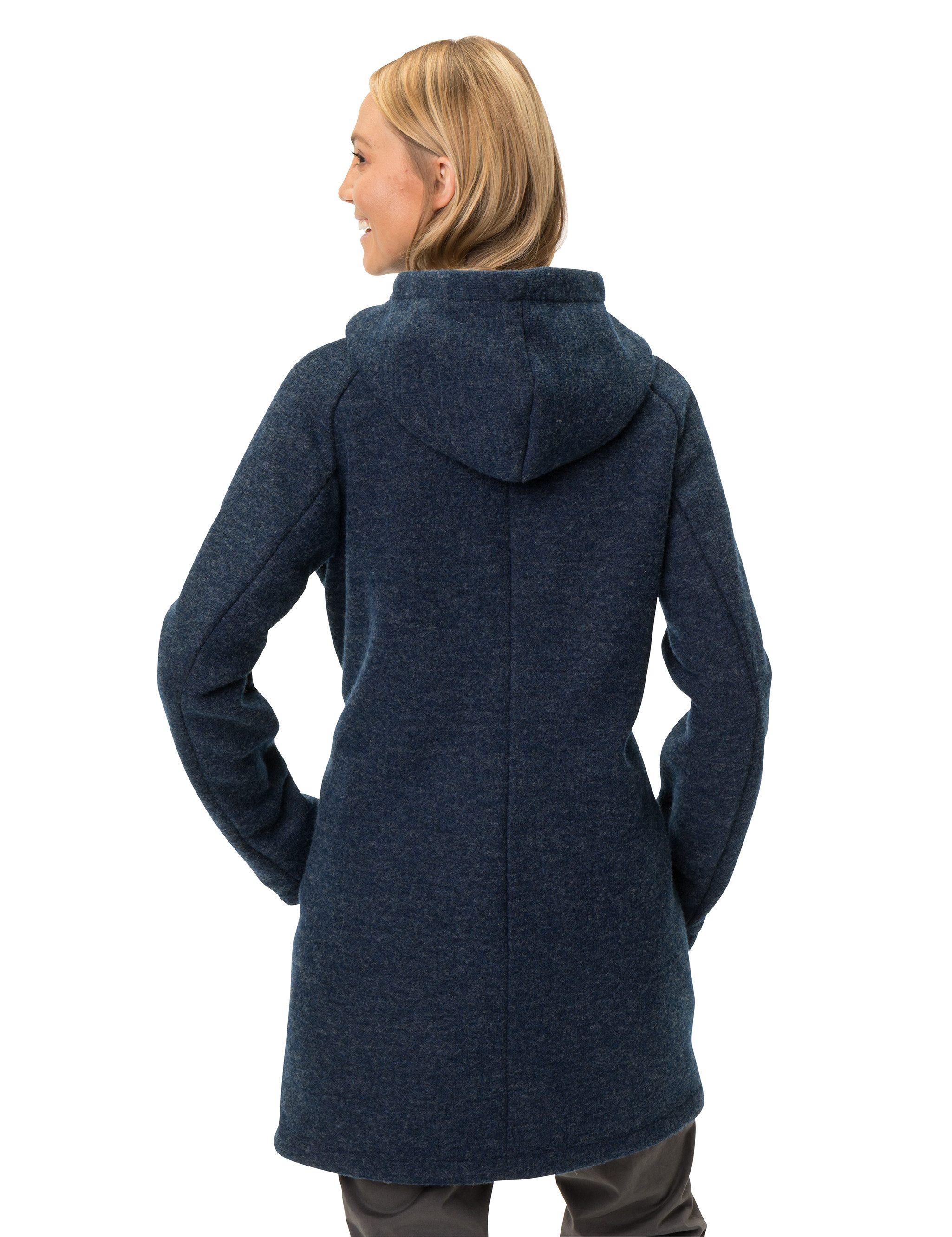 VAUDE Strickfleecejacke WOMEN'S TINSHAN COAT III für den modernen Alltag und Wandern, mit Kapuze, hoher Stehkragen