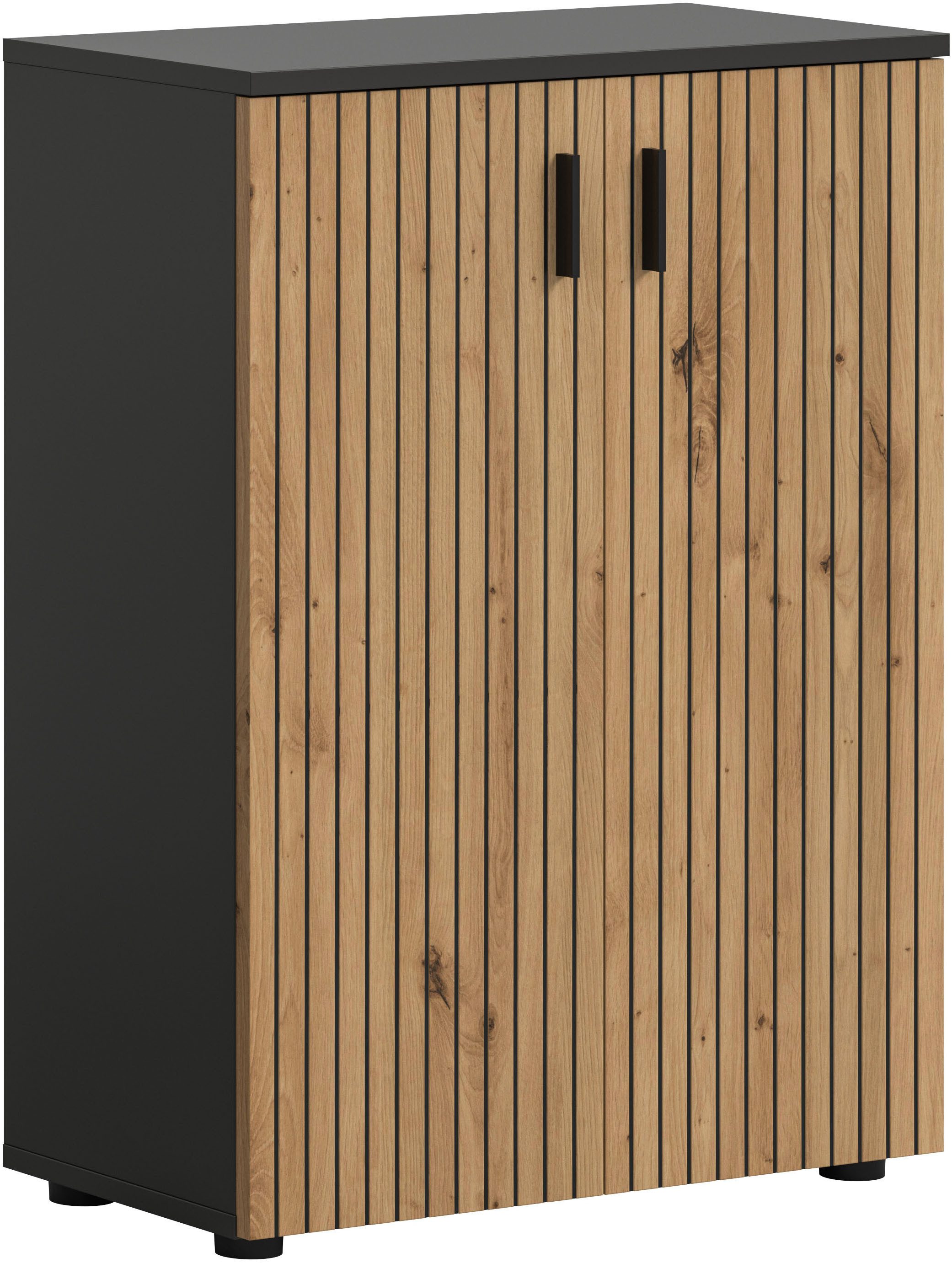welltime Stauraumschrank MANI, Höhe: 81 cm, Paneeloptik, 2 Türen, 3 Fächer (1-St) Badezimmerschrank, Badschrank, Bad, Badezimmer