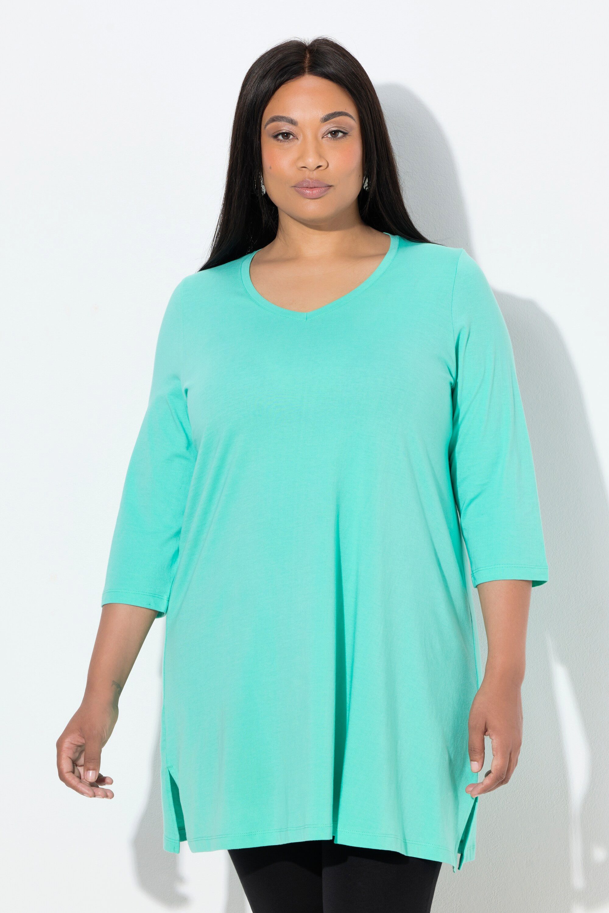 Longshirt Longshirt A-Linie V-Ausschnitt 3/4-Arm