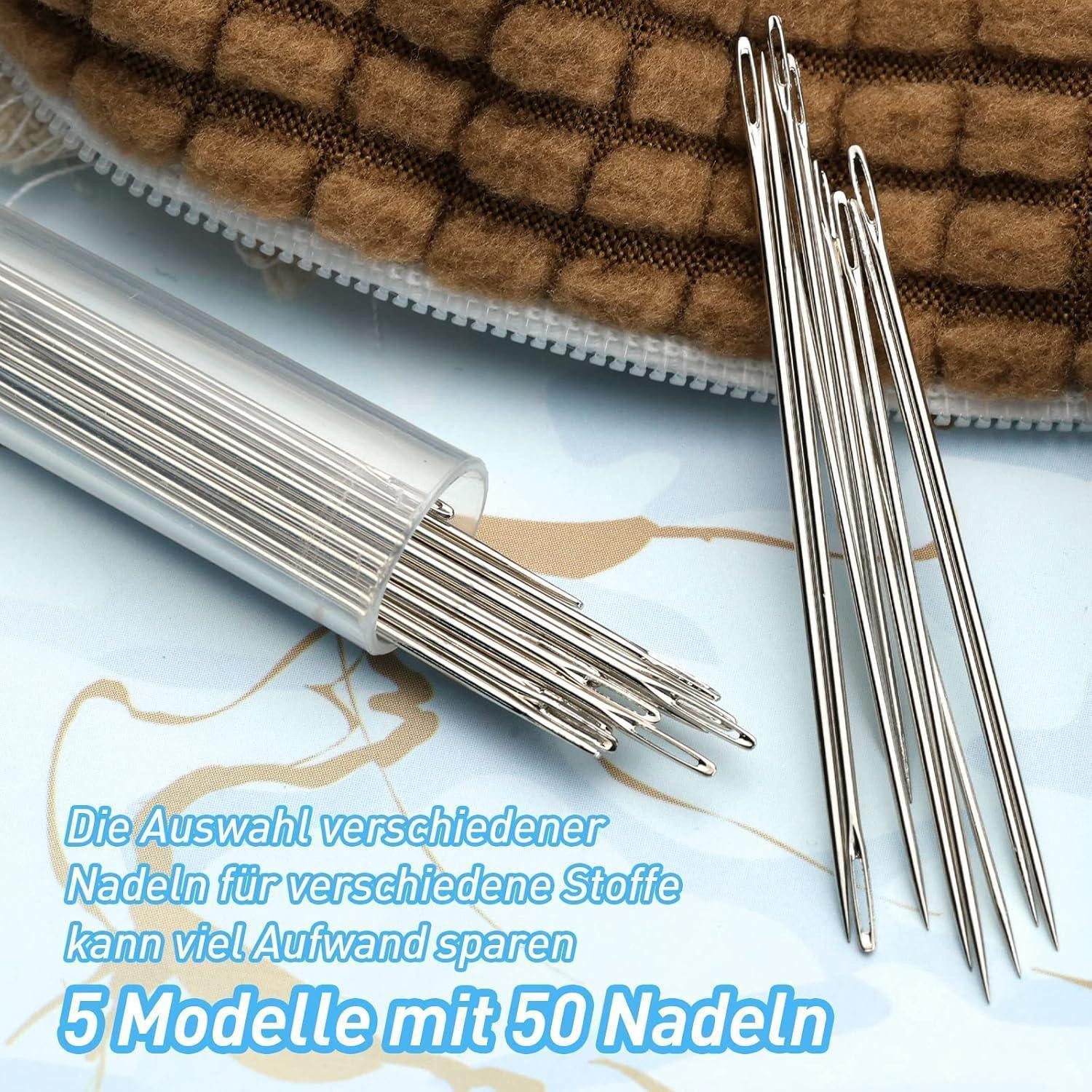 LuxusKollektion Big-Eye-Nadeln 50 Premium-Nadeln mit großem Öhr, 5 Größen, Ledernadel Stickgarn