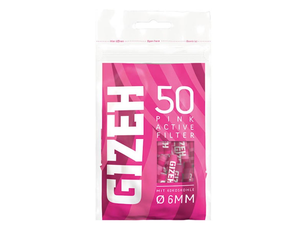 Gizeh Aktivkohlefilter Rainbow oder Pink 6mm mit Kokoskohle, 50 Stück + Jointhülle, made in Germany Dreherfilter, Original 6mm Gizeh Filter