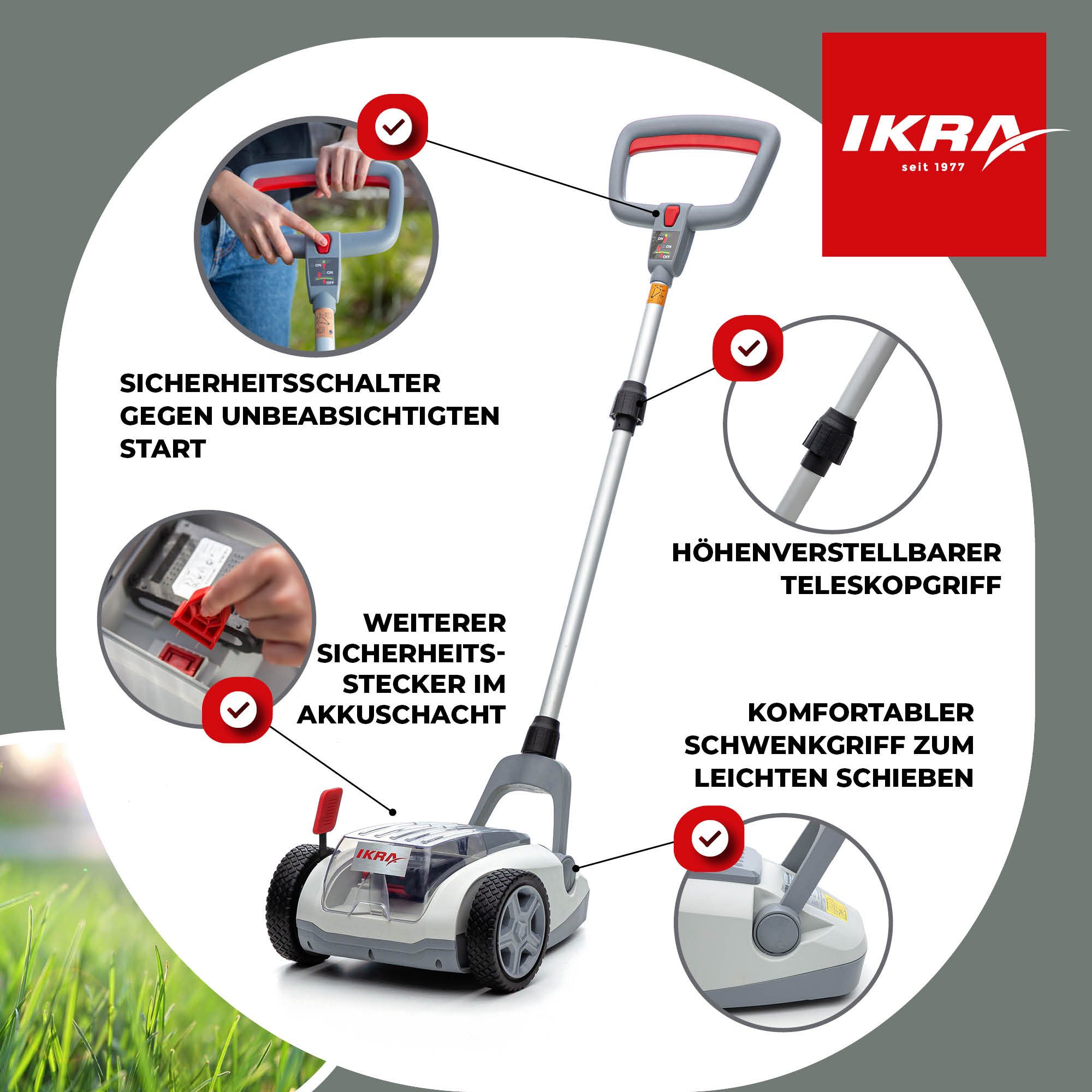 ikra GmbH Akkurasenmäher ICHM 20, 21 cm Schnittbreite, (inkl. 2. Akku, Ladegerät & Ersatzmesser), 20V Akku - Rasenflächen bis zu 50 Quadratmetern