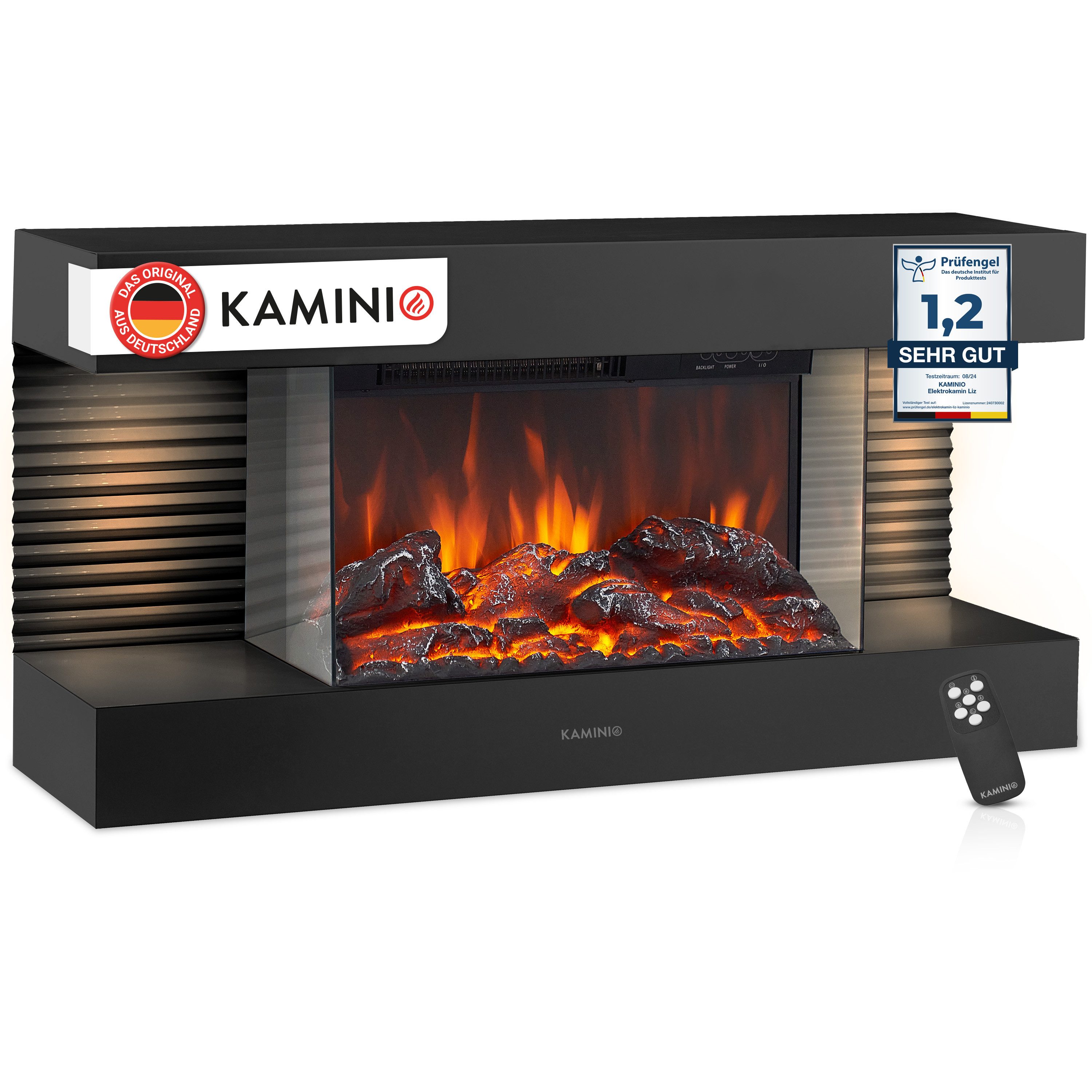 KAMINIO Elektrokamin LIZ, Elektrischer Kamin: 3D-Flammeneffekt, LED-Ambientelicht, Heizung 1800W