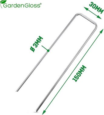GardenGloss Bodenanker Stahl-Erdanker: Ø3mm - 150mm x 30mm für Unkrautvlies, Zaun, Camping, (25-St)