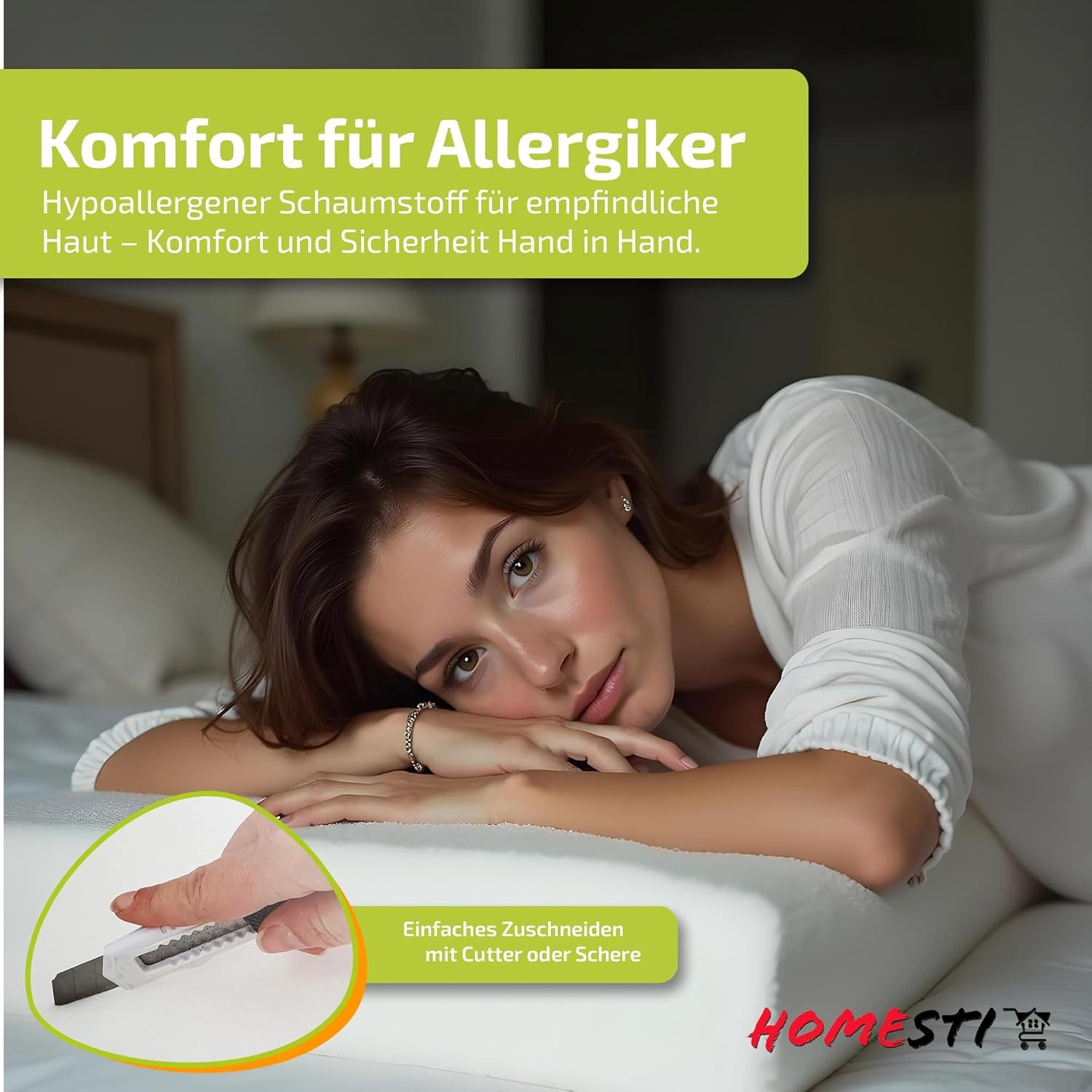 homesti Polsterauflage zuschneidbares Polster 90 x 40 x 6 cm Schaumstoffplatte Sitzkissen, lässt sich problemlos zuschneiden (Cuttermesser, Tepichmesser)