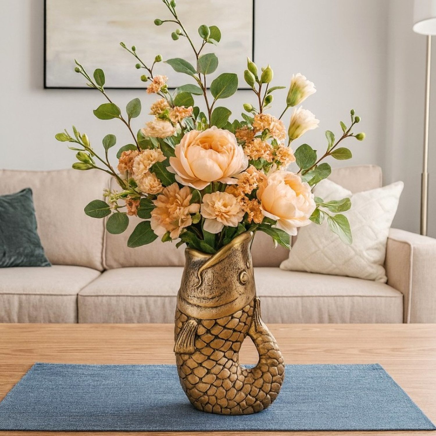 Online-Fuchs Dekovase - Tischvase Fisch Form in Vintage Optik - 38 cm groß (für große Blumen und Sträuße, Bodenvase), Deko für Wohnzimmer auf dem Tisch, Sideboard oder Regal