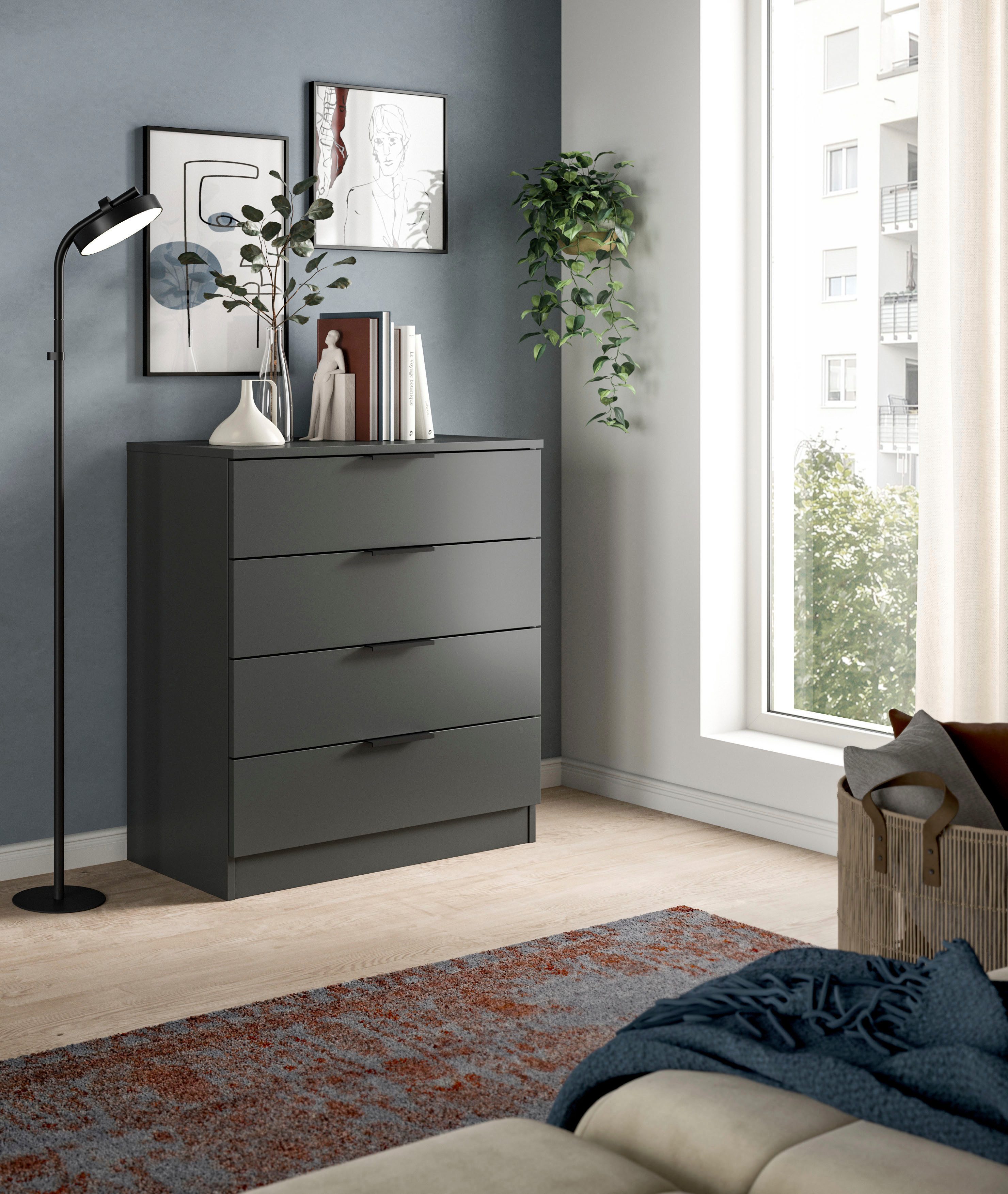 Home affaire Kommode SKARDE, Breite 74 cm, 4 Schubkästen, viel Stauraum (in verschiedenen Farben und Breiten erhältlich, individuell einsetzbar), Sideboard, Anrichte, Schubkastenkommode, Schrank