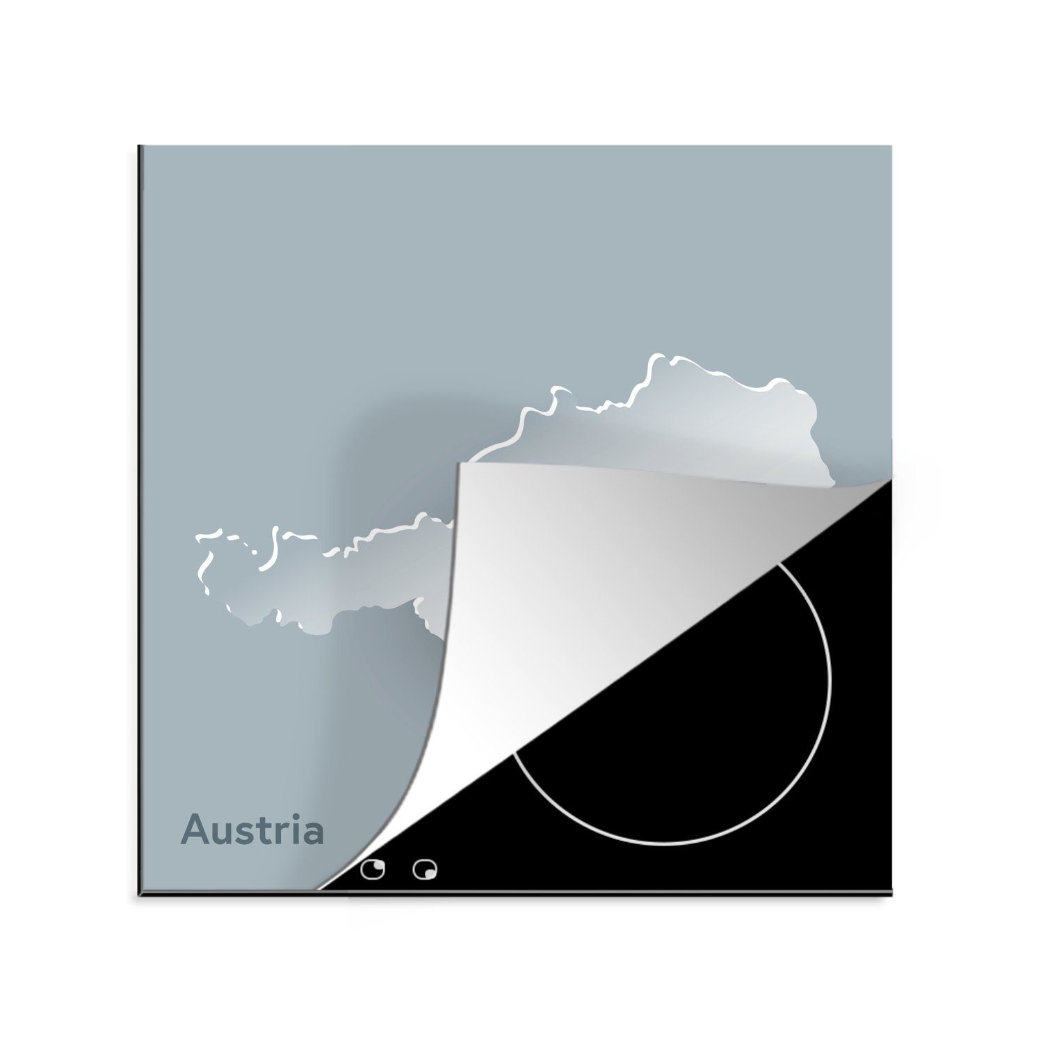 MuchoWow Herdblende-/Abdeckplatte Illustration eines weißen Österreichs vor einem hellblauen Hintergrund, Vinyl, (1 tlg), 78x78 cm, Ceranfeldabdeckung, Arbeitsplatte für küche