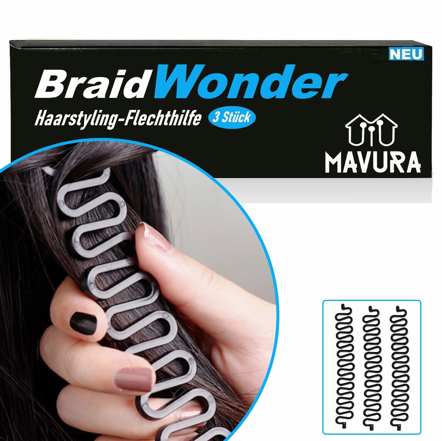 MAVURA Для укладки волосся-Set BraidWonder Flechtwunder Stylinghilfe Flechthilfe Frisurenhilfe, Braider Zopfhilfe Haardreher Werkzeug, zum Flechten von Haare Dutt Для укладки волосся [3er Set]