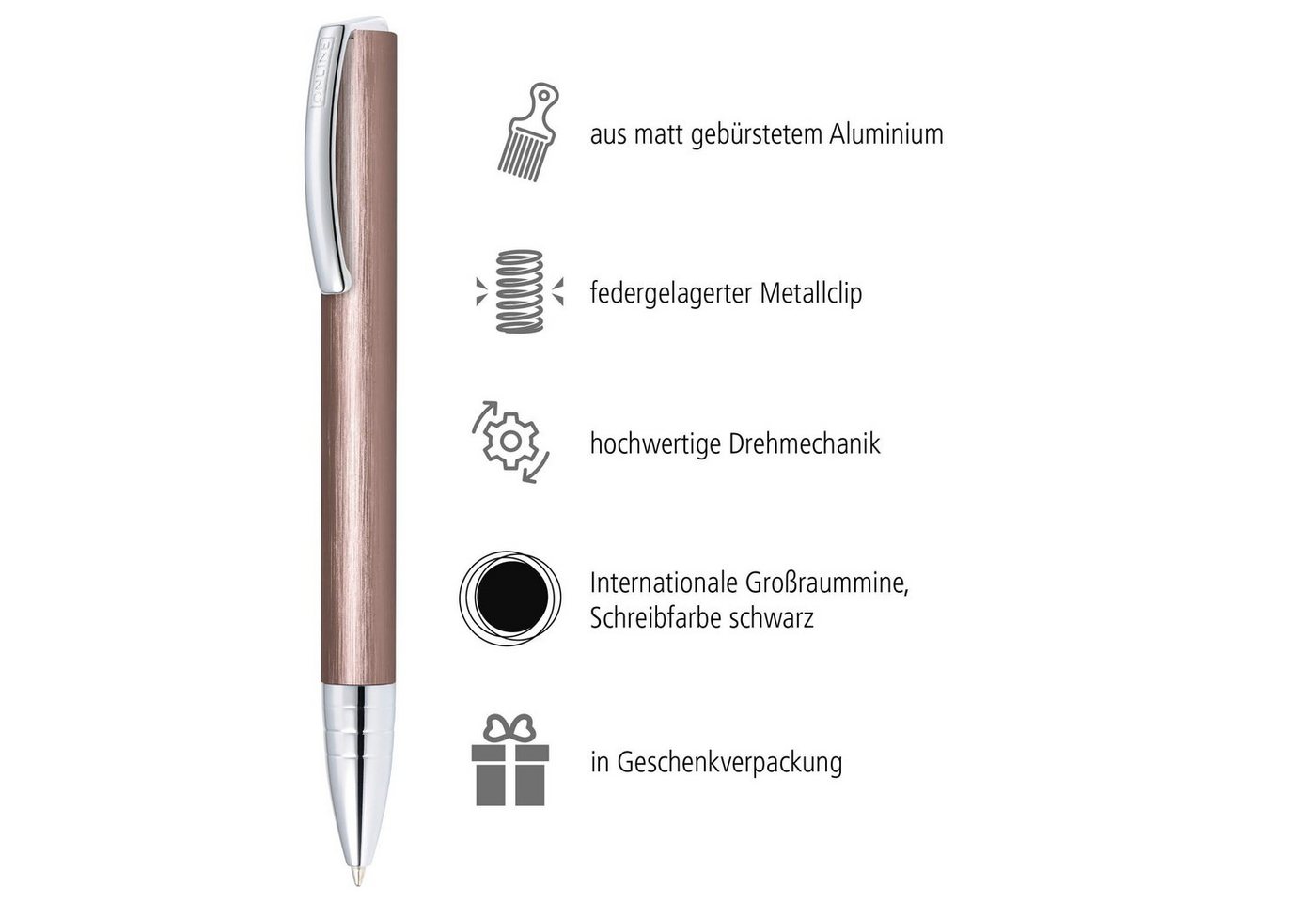 Thumbnail - Online Pen Kugelschreiber Vision Drehkugelschreiber, (aus gebürstetem Aluminium, hochwertiger Kugelschreiber mit Drehmec...