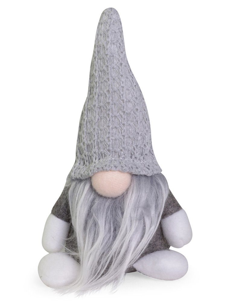 Christbaumschmuck Dekofigur Wichtel 'Egbert' mit Mütze - Grau 16 cm