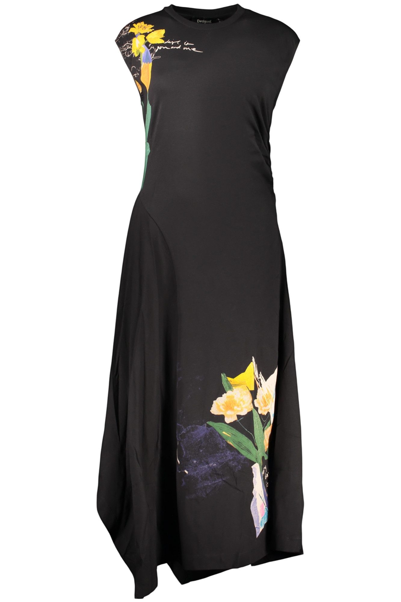 Desigual Partykleid Ärmelloses langes Damenkleid in Schwarz mit Rundhalsausschnitt