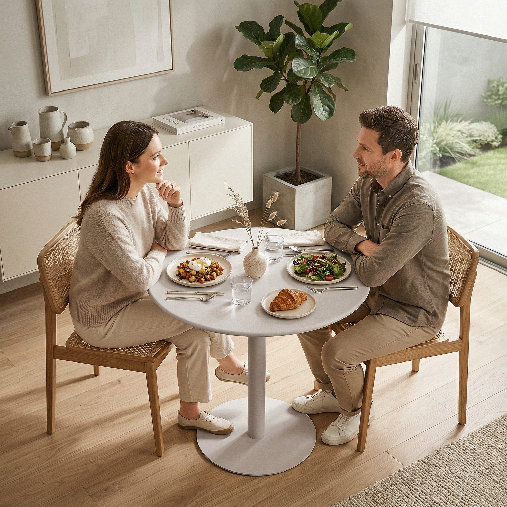 HOMCOM Esstisch 60 x 60 cm Rund für 2 Personen (Esszimertisch, 1-St., Küchentisch), für Küche, Esszimmer Wohnzimmer Beige