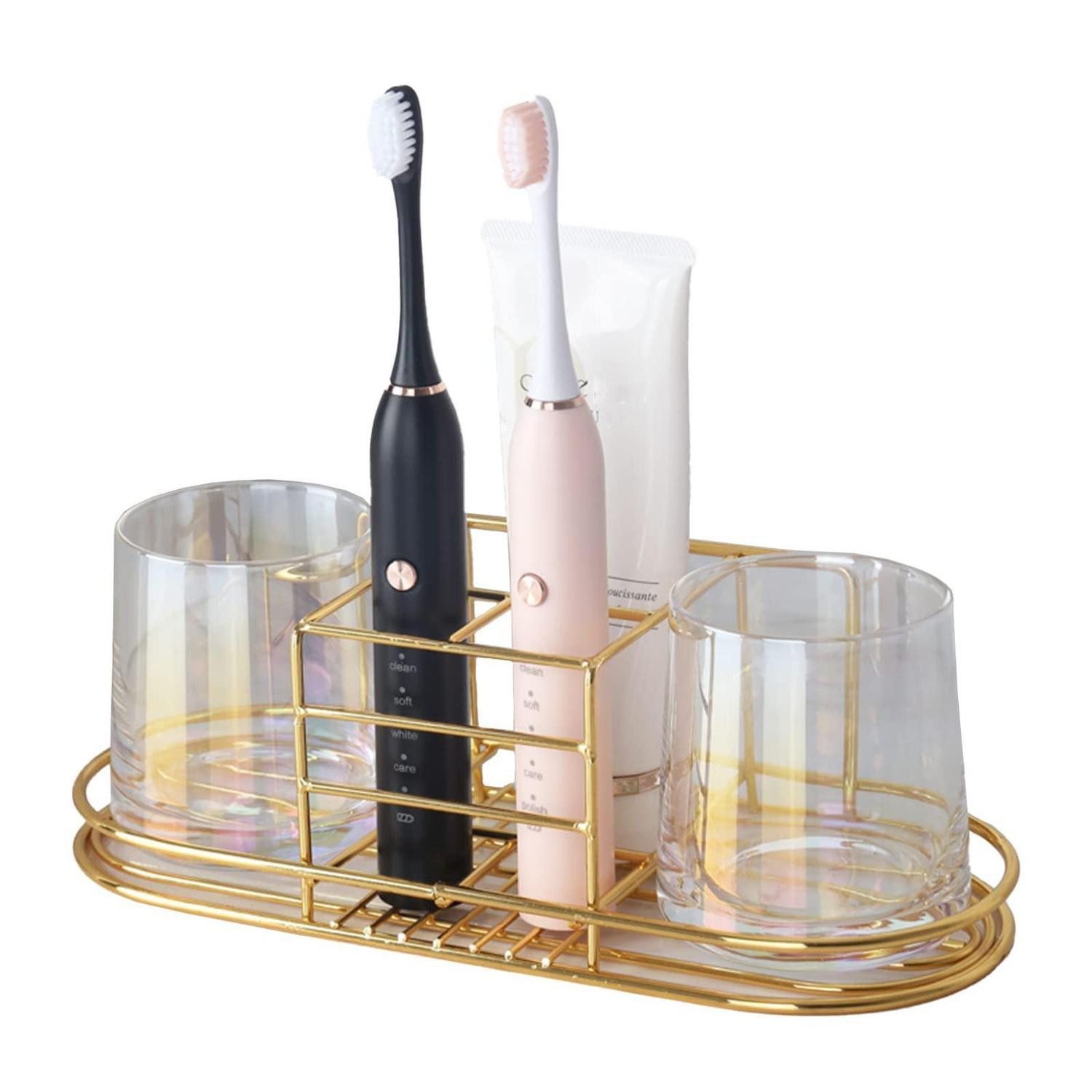 LuxusKollektion Zahnbürstenhalter Zahnbürstenhalter Wand Gold Selbstklebend 5 Fächer