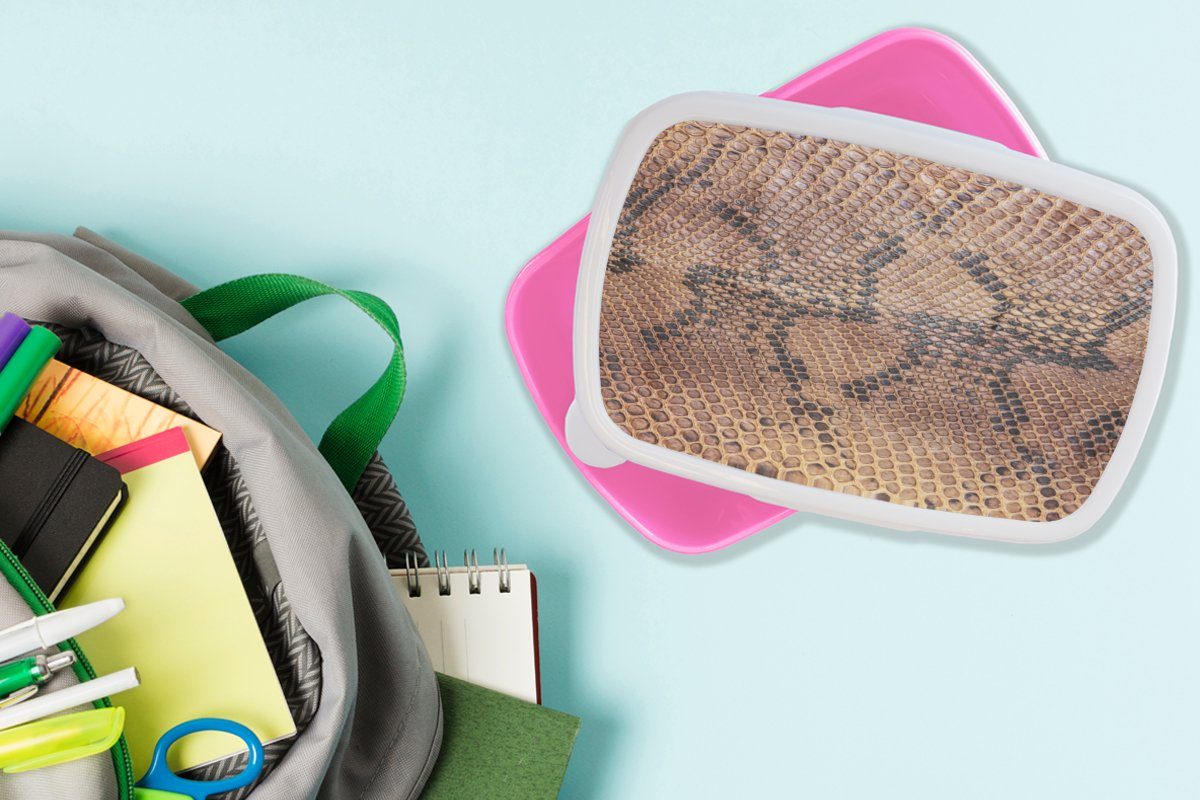 MuchoWow Lunchbox Leder - Kunststoff Erwachsene, Mädchen, Kunststoff, Textur Tierhaut, Snackbox, Brotbox (2-tlg), für Brotdose - Kinder, rosa