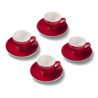 Terra Home Espressotasse extra dickwandiges Espressotassen-Set, Rot glossy 90 ml, Porzellan, Spülmaschinen und Mikrowellen geeignet 4er Set